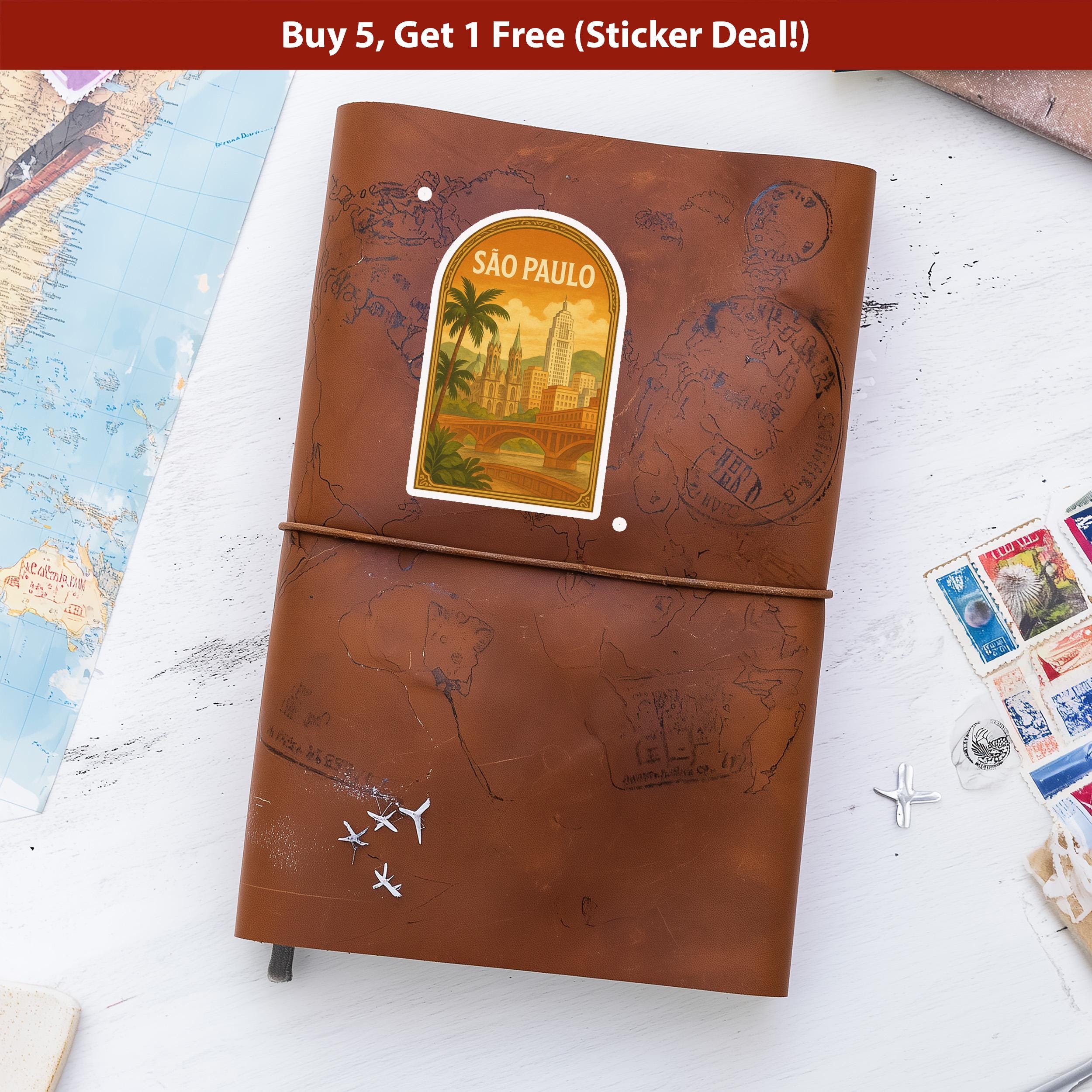 Sao Paulo Vintage Brazil Sticker, City Vinyl Decal, Retro Travel Lover Collection, Journal Scrapbook