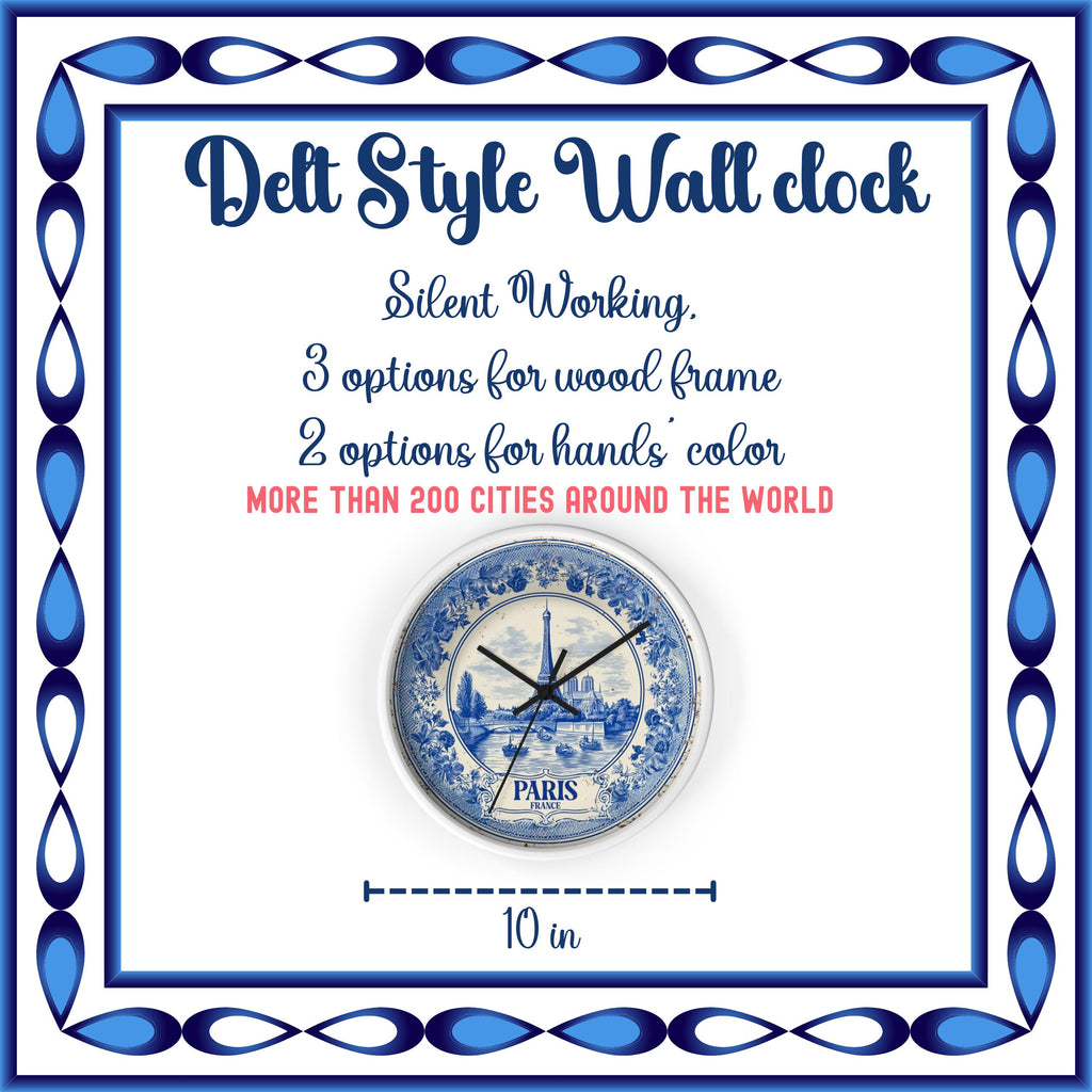 Riga Latvia Wall Clock, Delf style Home Decor, Vintage City Travel Keepsake Art