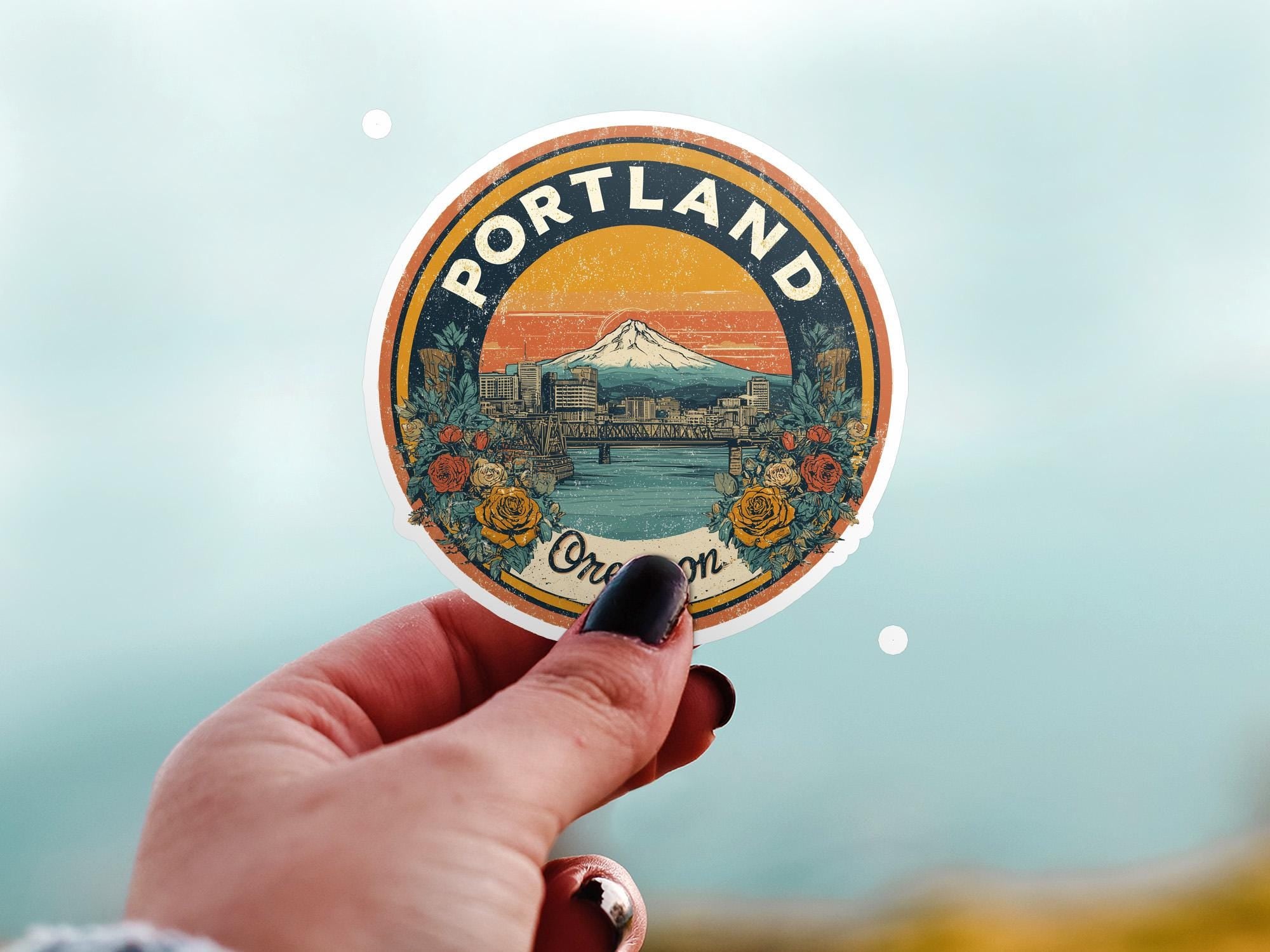 Portland Oregon Retro Kiss-Cut Vinyl, Waterproof Decal, Retro Travel Lover Collection