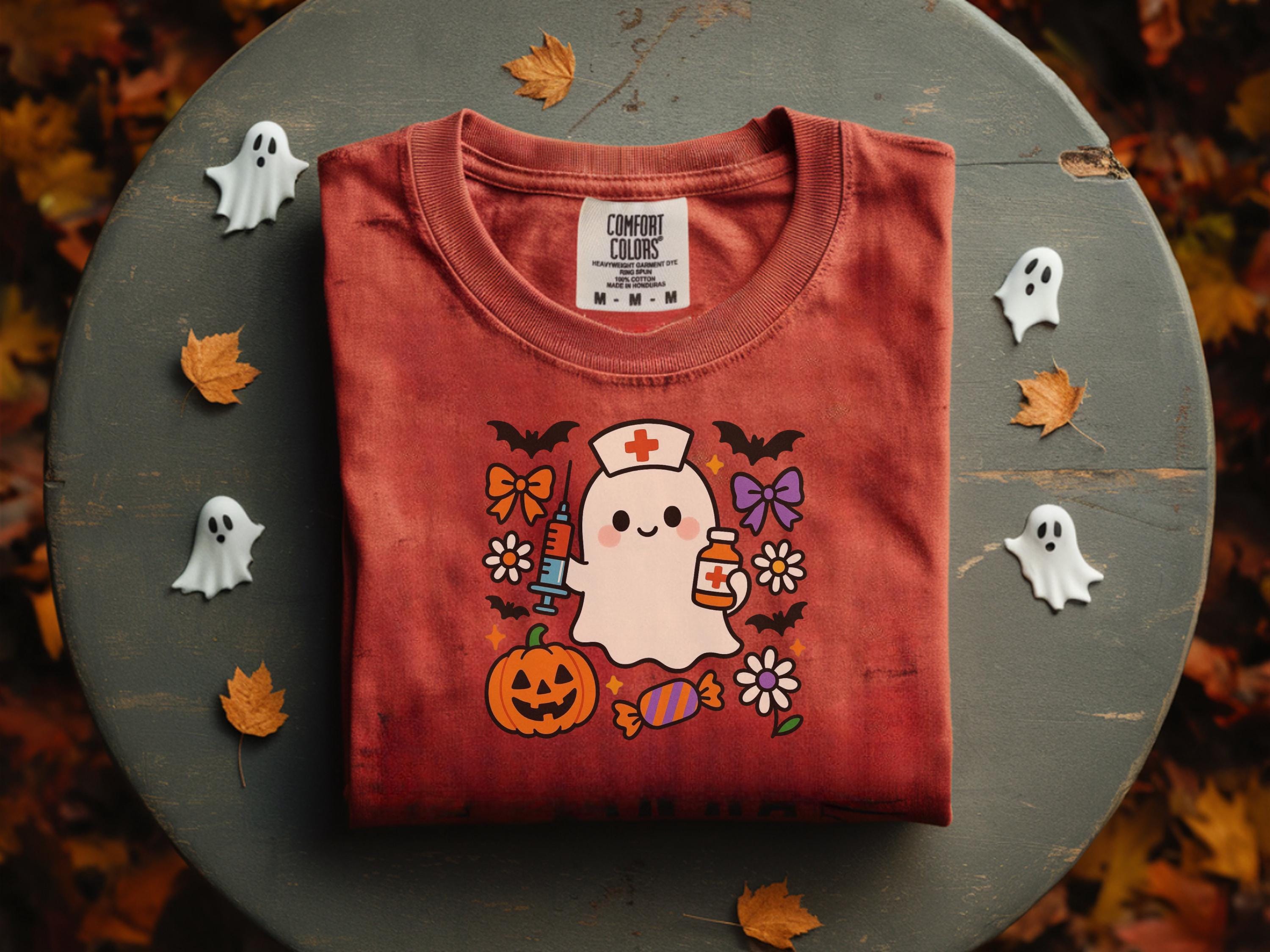 Kawaii Ghost Nurse Halloween Shirt, Cute Fall Nurse Sweatshirt, Night Shift RN Top, Comfort Colors Halloween Gift for Nurse