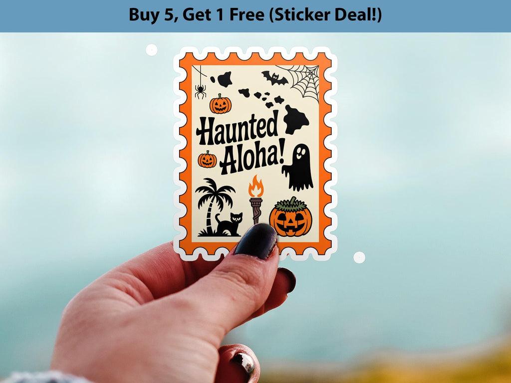 Hawaii Stamp Halloween Sticker, Spooky USA Kiss-Cut Vinyl, Waterproof Decal, United States Travel