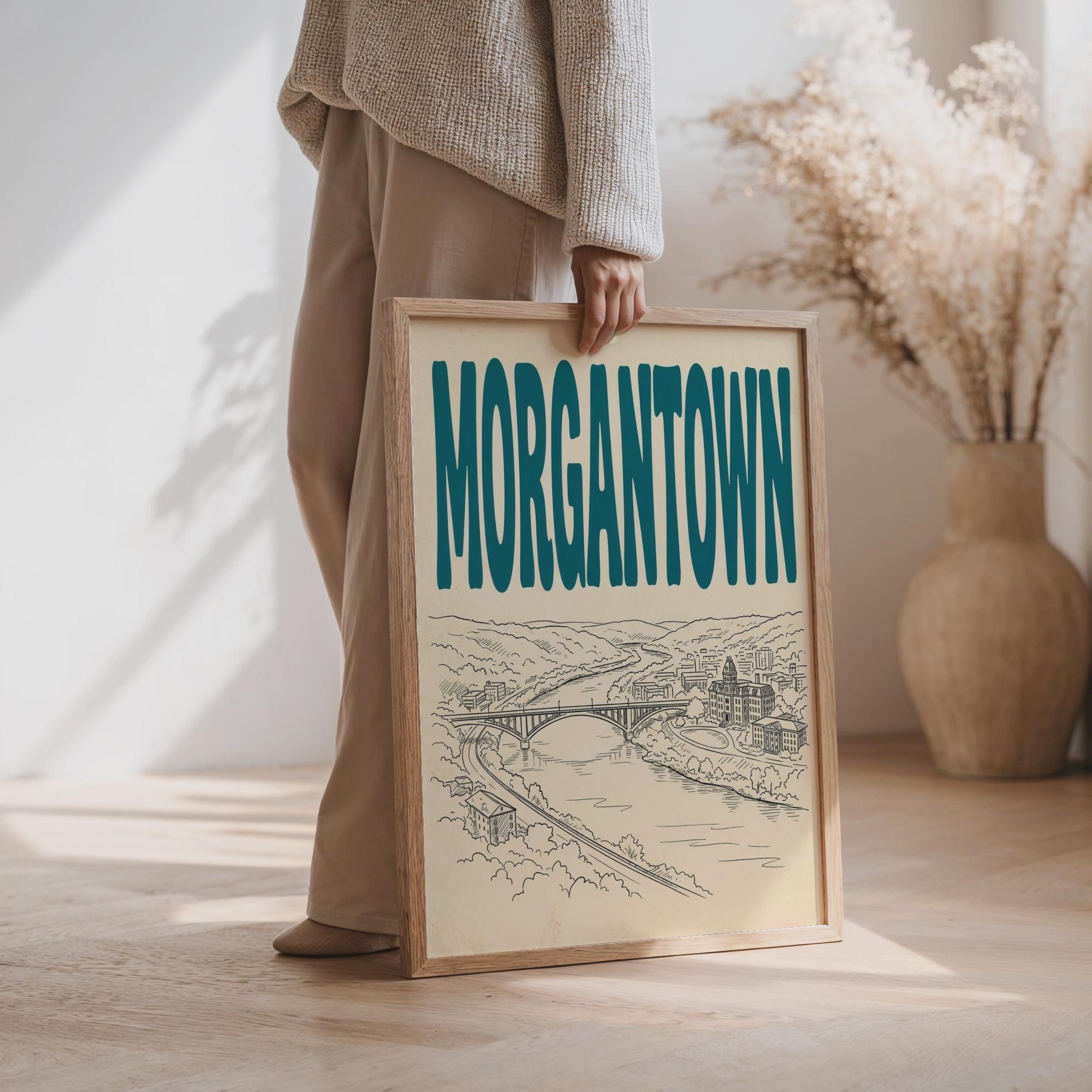 Morgantown West Virginia Wall Art, Framed Canvas Skyline Print, City Decor