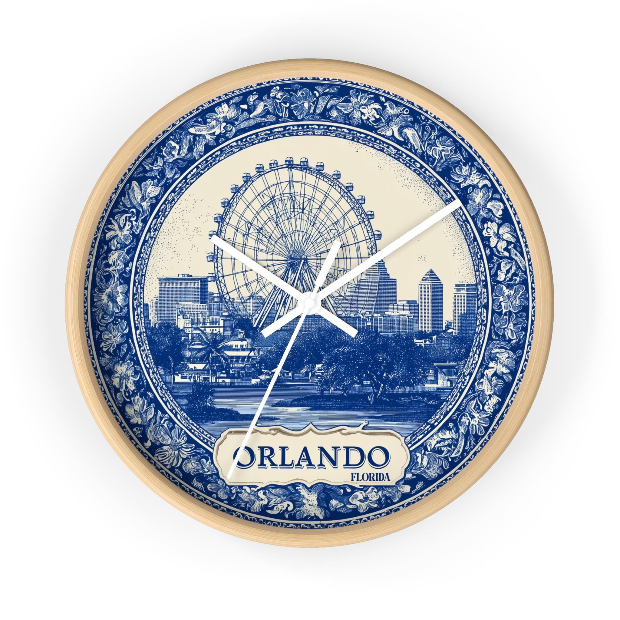 Orlando Florida Wall Clock, Delf style Home Decor, Vintage City Travel Keepsake Art