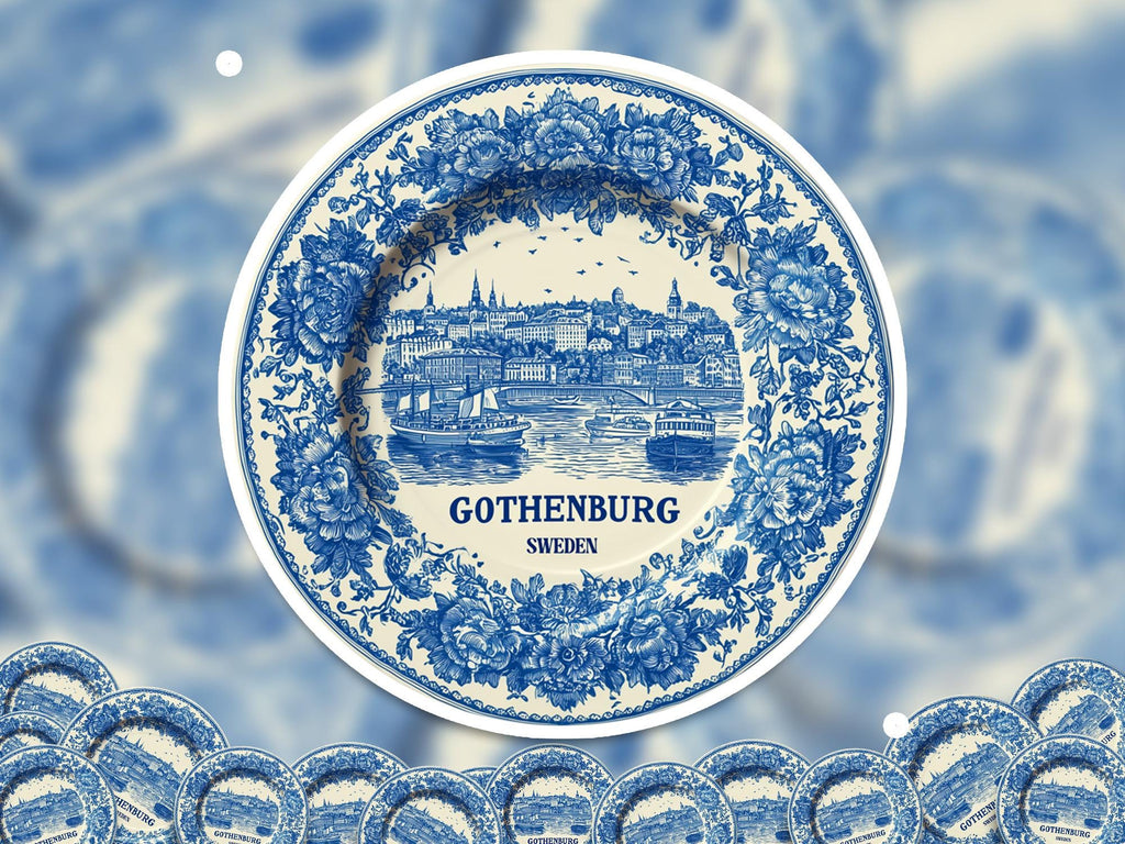 Gothenburg Sweden Sticker Vintage Delft style, Delftware Decal Waterproof Vinyl, Blue City Travel