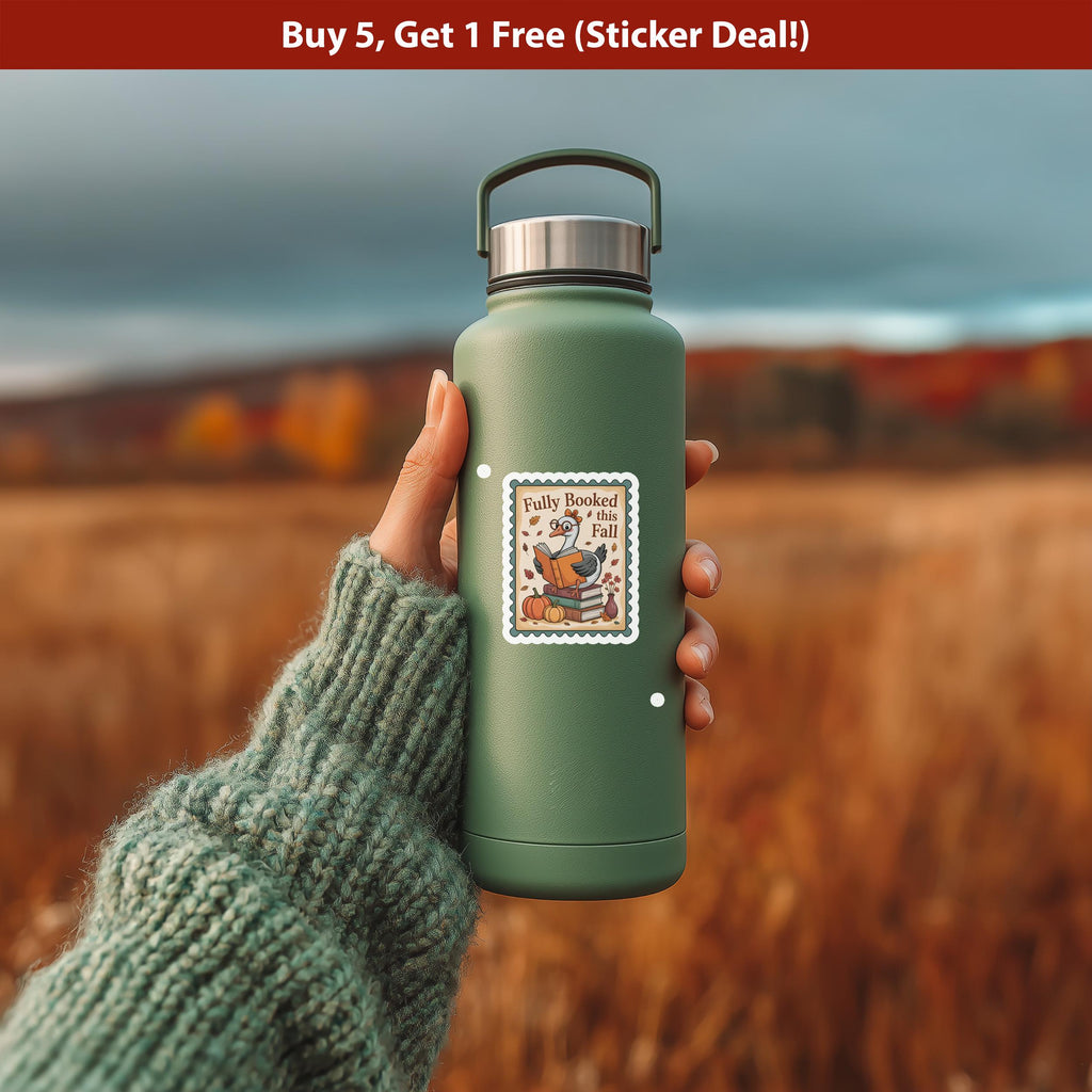 Fully Booked this Fall Stamp Sticker, Spooky Halloween Waterproof Decal for tumbler, kindle