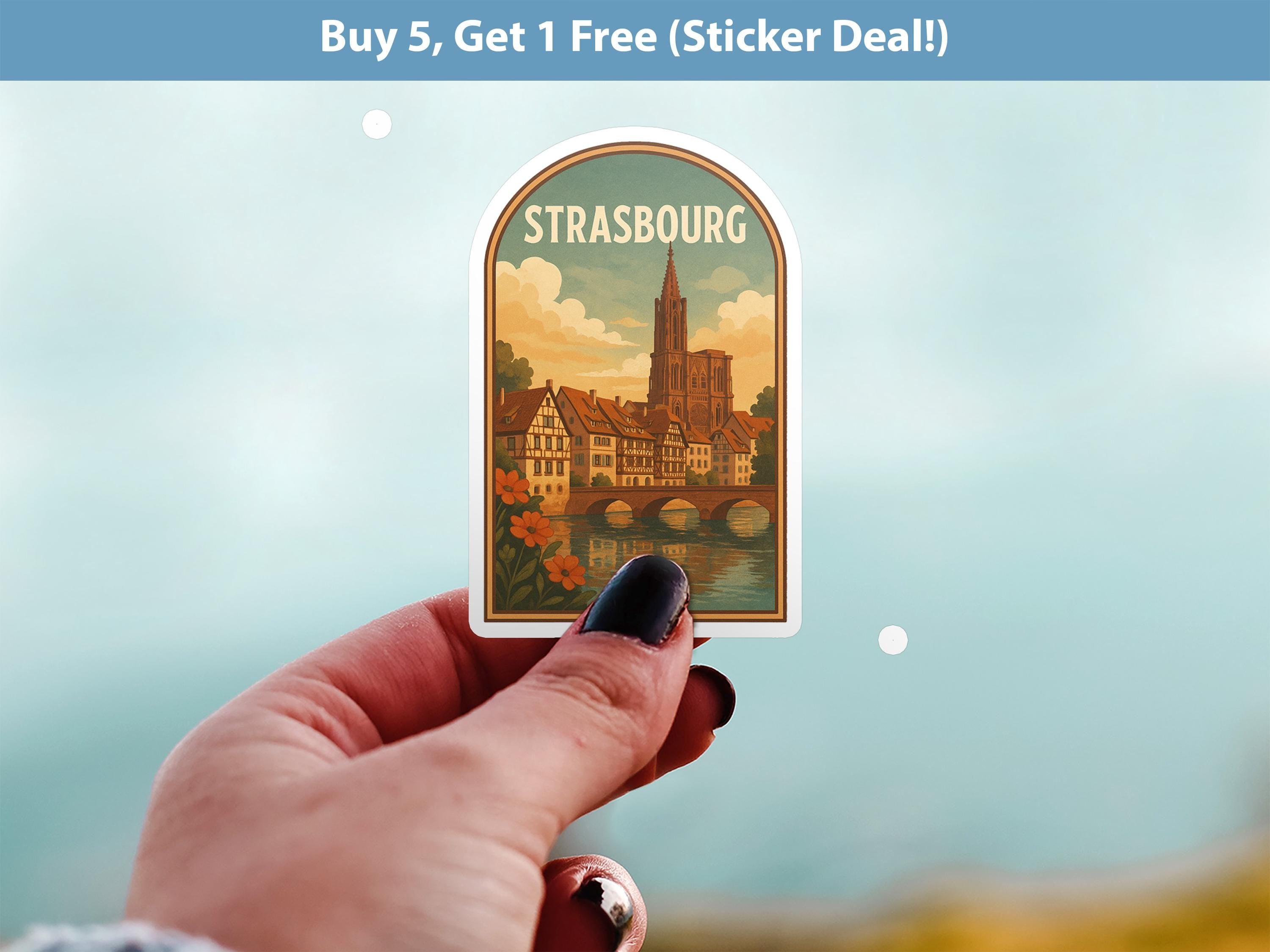 Strasbourg France Sticker, Vintage City Vinyl Decal, Retro Travel Lover Collection, Journal Scrapbook