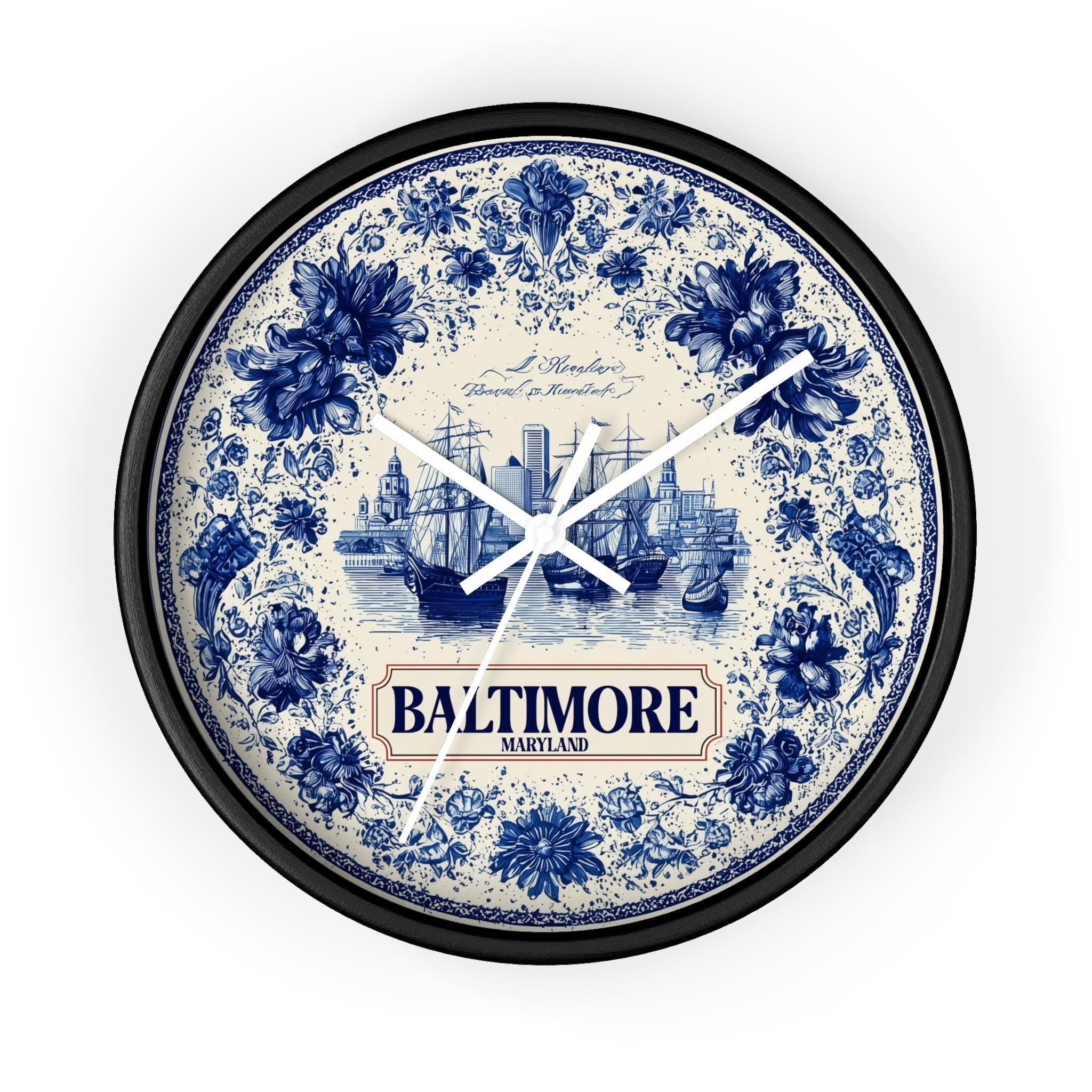 Baltimore Maryland Wall Clock, Delf style Home Decor, Vintage City Travel Keepsake Art