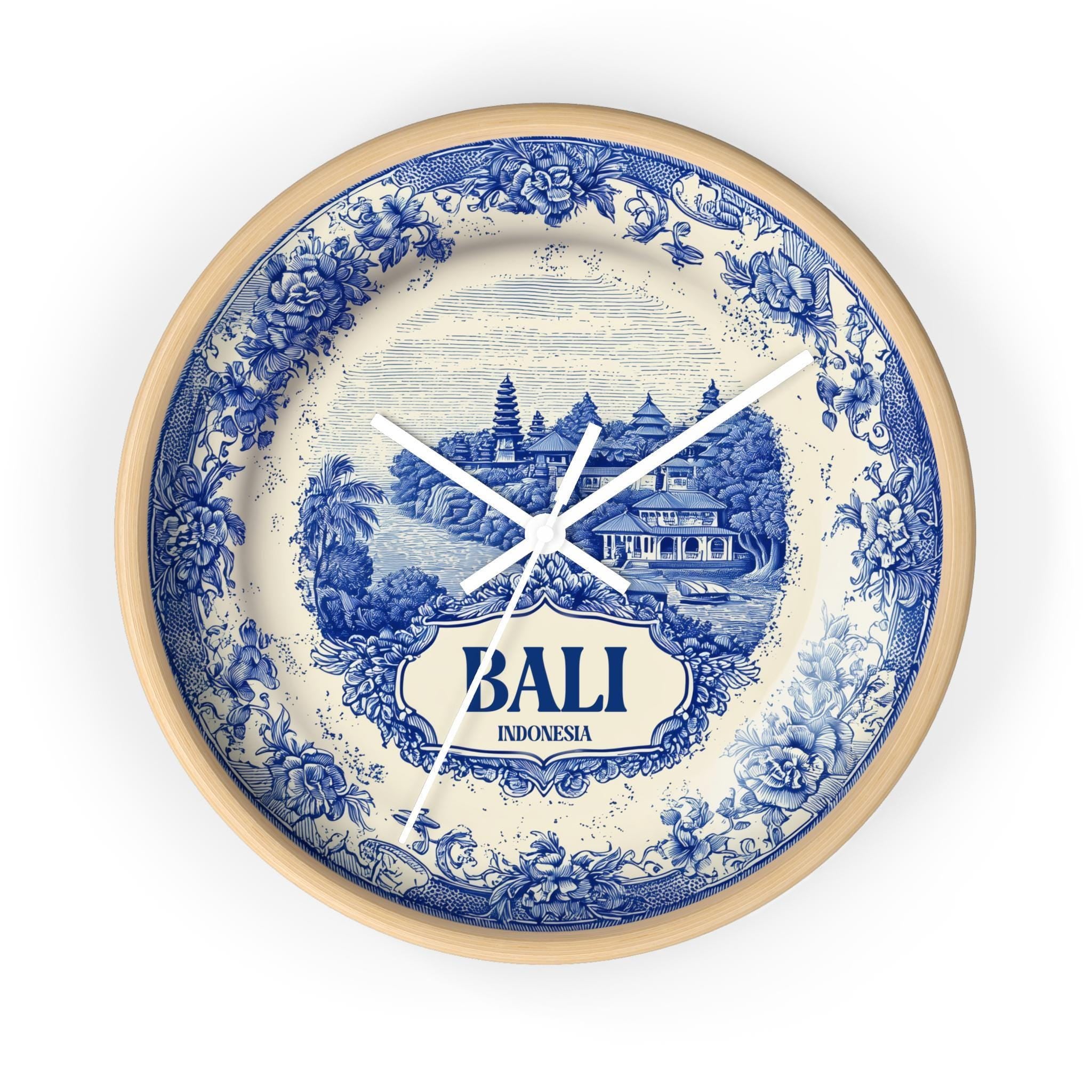 Bali Indonesia Wall Clock, Delf style Home Decor, Vintage City Travel Keepsake Art