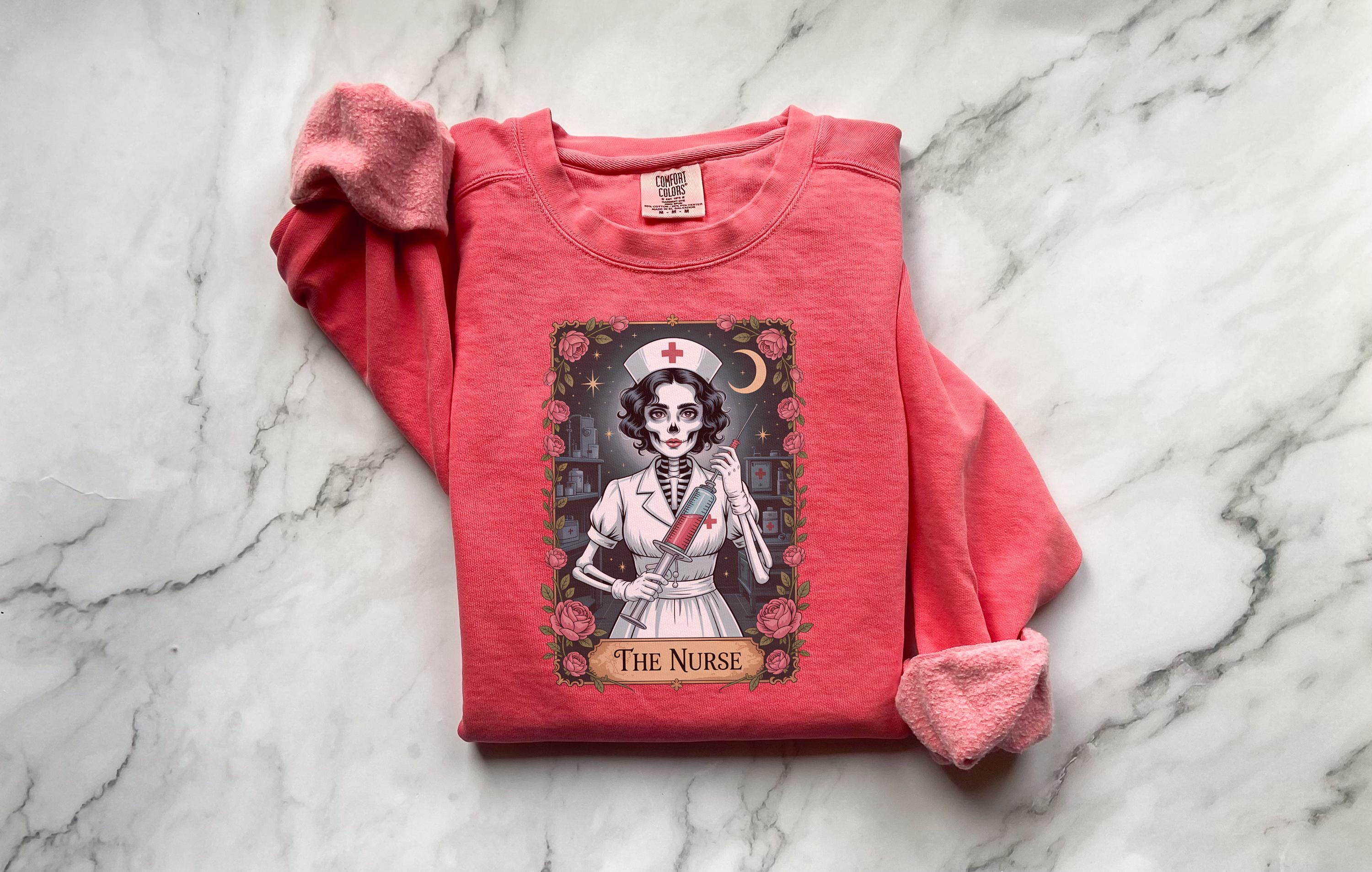 Spooky Season Nurse Sweatshirt: Gothic Skeleton RN Halloween Apparel
