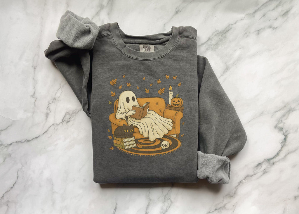 Retro Ghost Reading Book Halloween Shirt: Spooky Season Sweatshirt