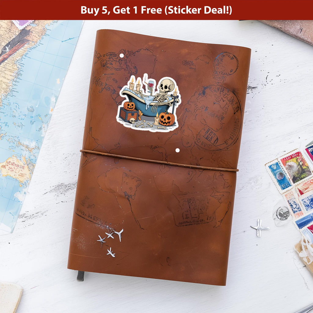 Skeleton in Bathtub Sticker, Spooky Halloween Waterproof Decal for tumbler, kindle