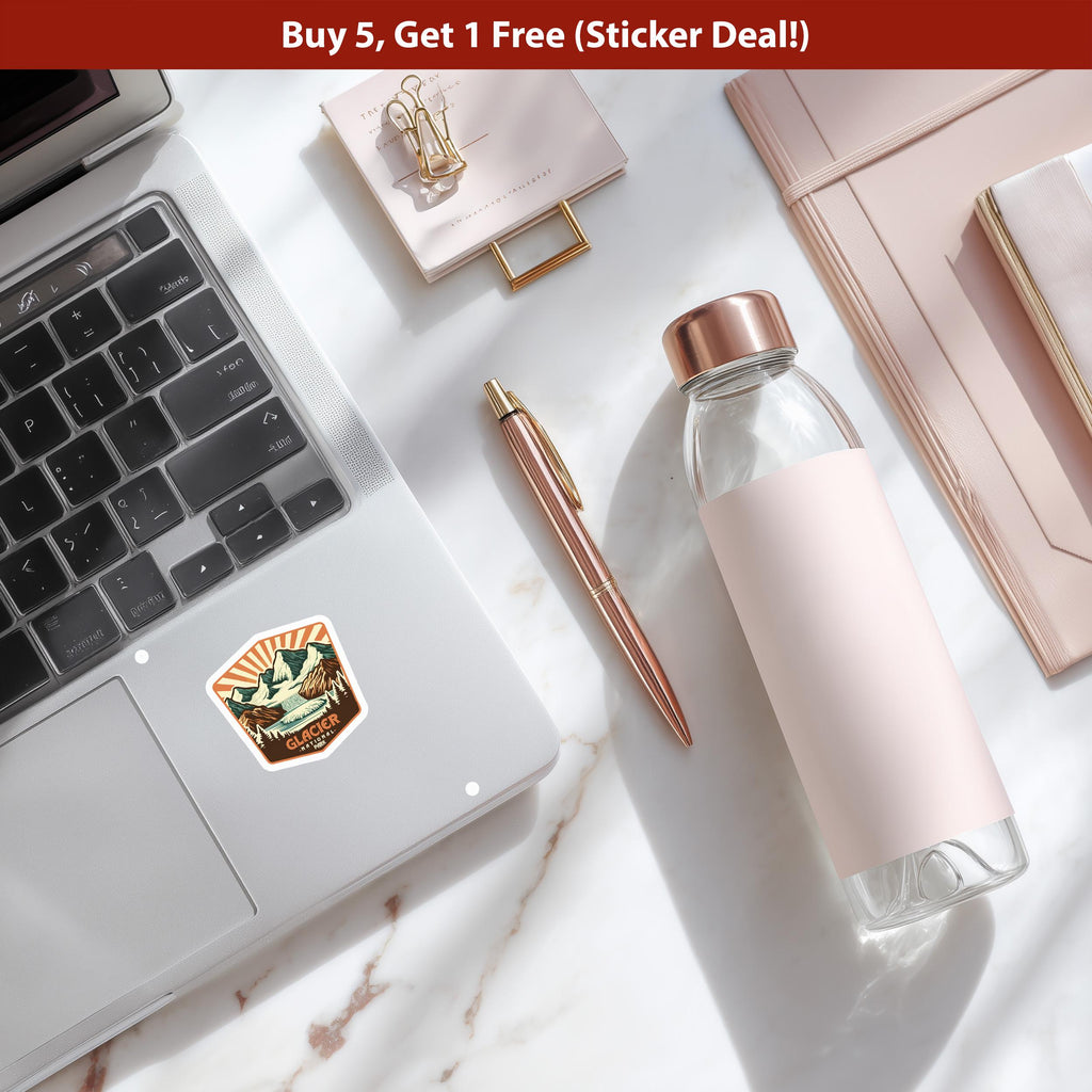 Glacier National Park Sticker, Vinyl Canada British Columbia, Retro Water Bottle Decal Hiking