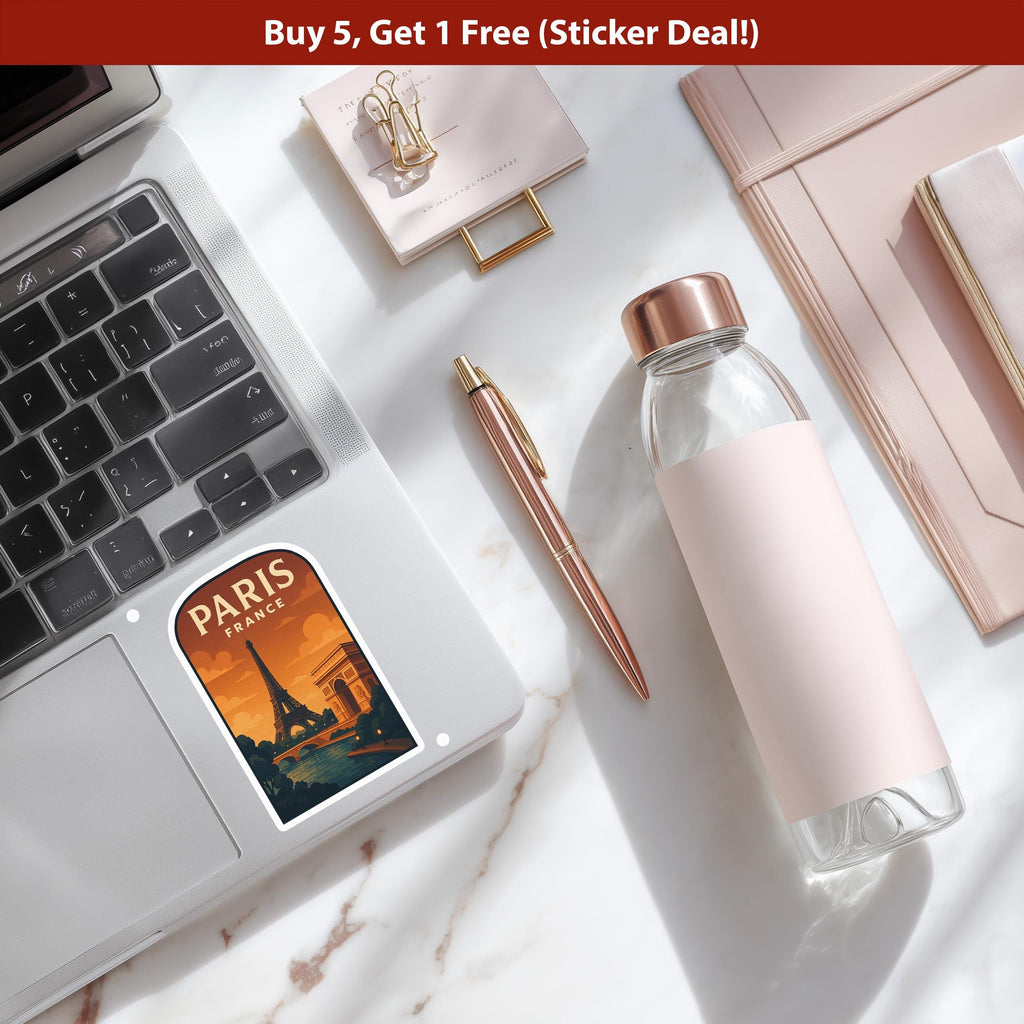 Paris France Sticker, Vintage City Vinyl Decal, Retro Travel Lover Collection, Journal Scrapbook