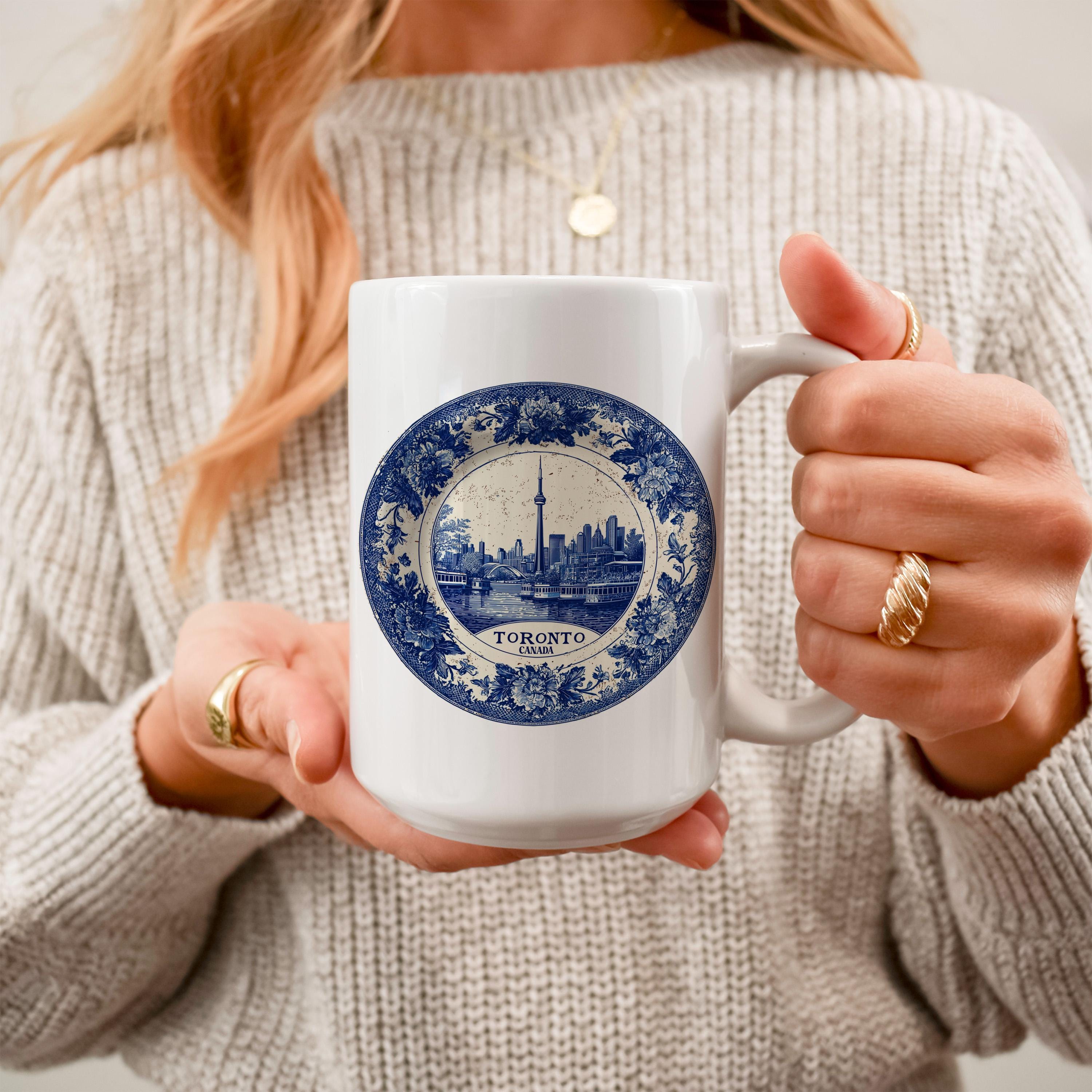 Toronto Canada Mug, Custom Delft Style cup, Personalized Vintage Travel City Gift