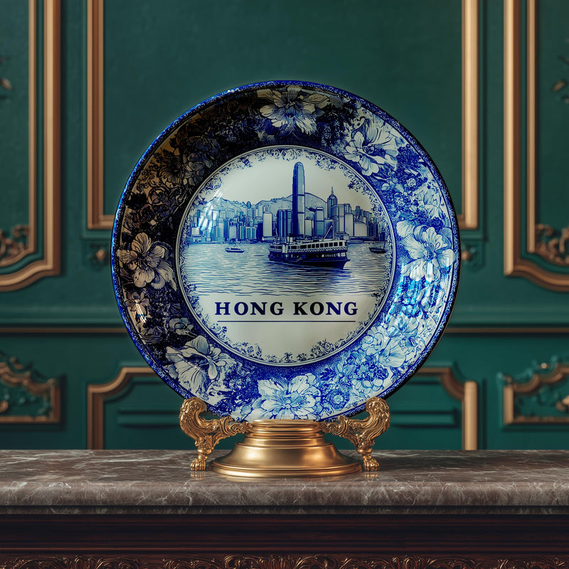 Hong Kong Decorative Plate, Delft Vintage Home Decor Personalized Gift Travel Housewarming