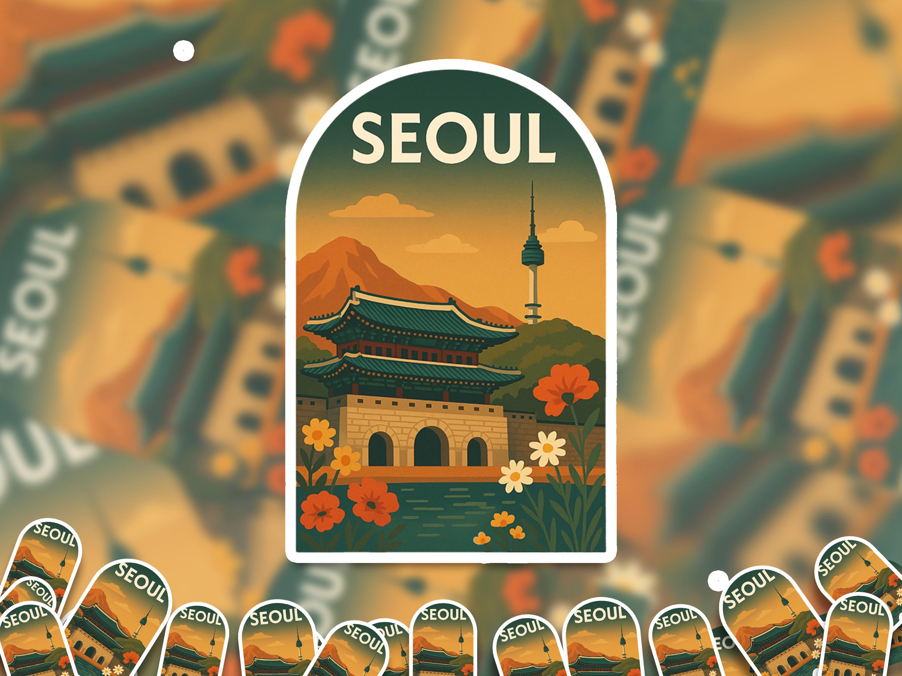 Seoul South Korea Sticker, Vintage City Vinyl Decal, Retro Travel Lover Collection, Journal Scrapbook