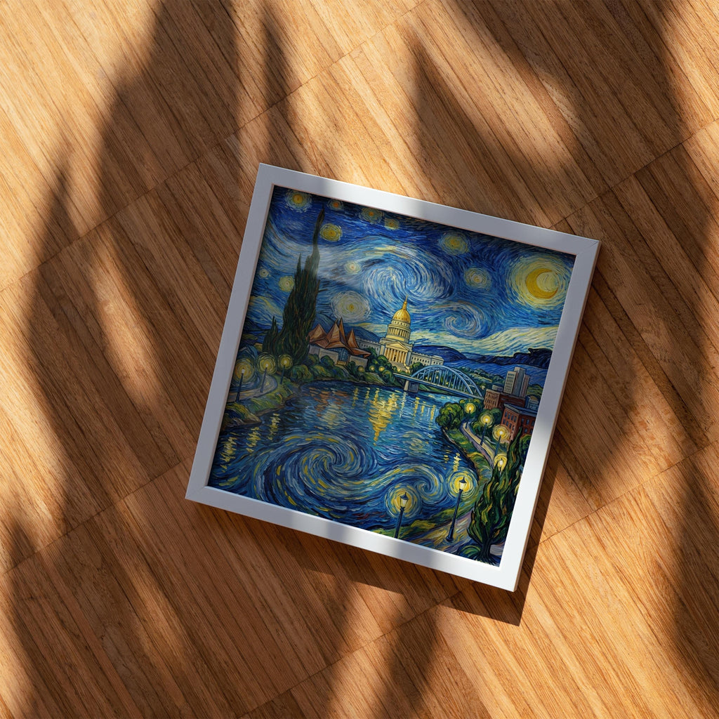 Charleston West Virginia Starry Night Wall Art, Van Gogh Print, Travel Gift Home Decor