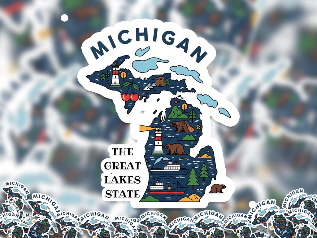 Michigan State Sticker, USA Kiss-Cut Vinyl, Landmark Waterproof Decal, United States Travel Collection