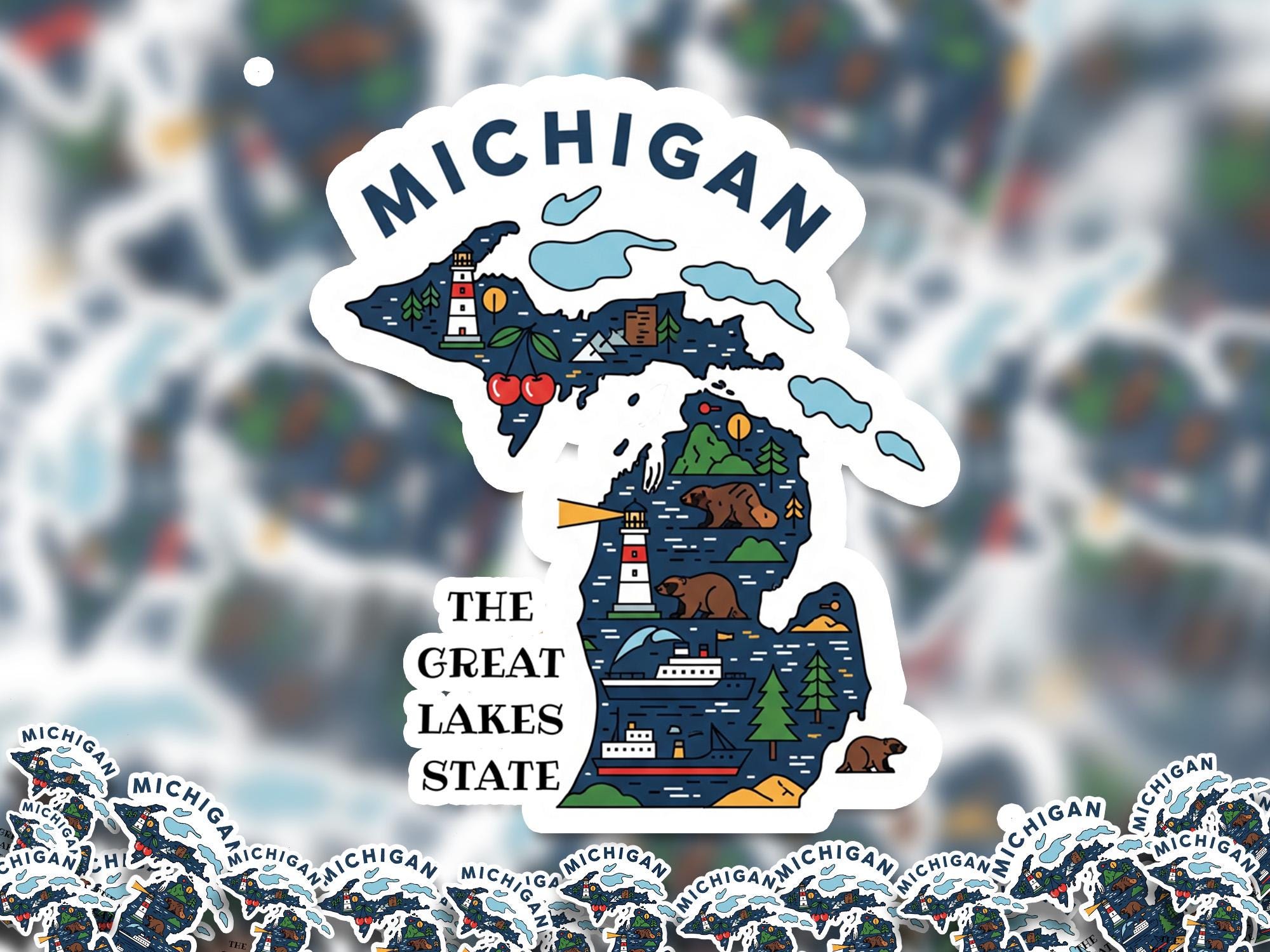 Michigan State Sticker, USA Kiss-Cut Vinyl, Landmark Waterproof Decal, United States Travel Collection