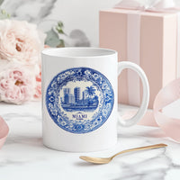 Miami Florida Mug, Custom Delft Style cup, Personalized Vintage Travel City Gift