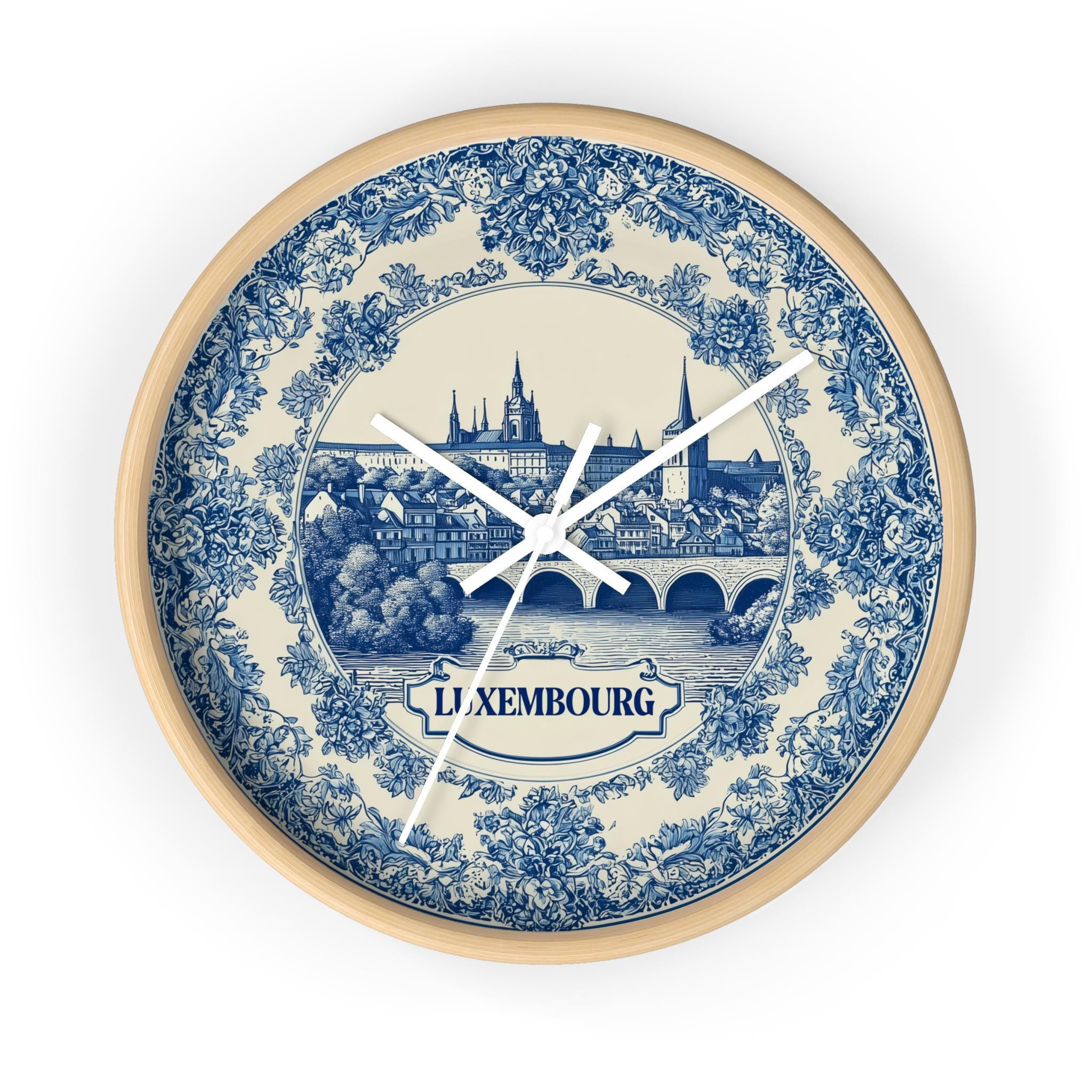 Luxembourg Wall Clock, Delf style Home Decor, Vintage City Travel Keepsake Art