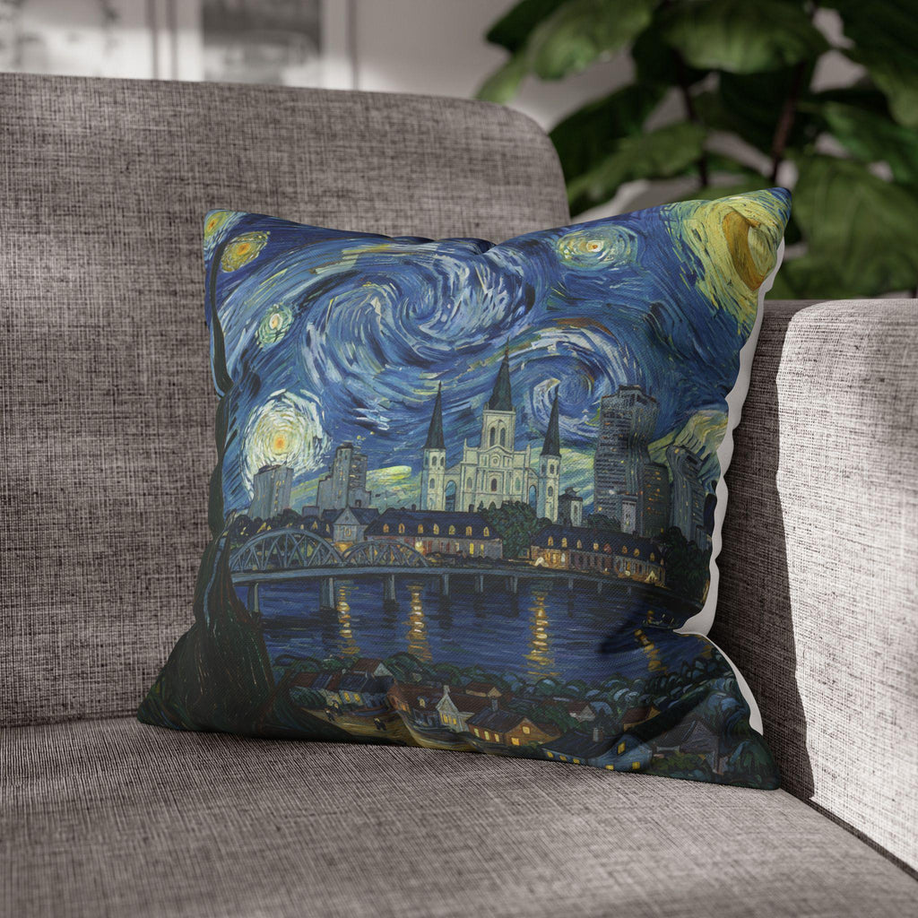 New Orleans Louisiana Pillowcase Starry Night, Van Gogh Throw Pillow Canvas Home Decor Gift