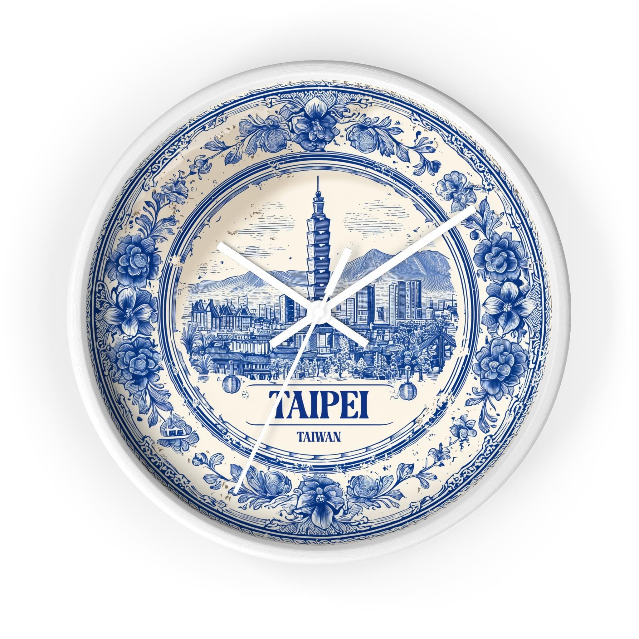 Taipei Taiwan Wall Clock, Delf style Home Decor, Vintage City Travel Keepsake Art