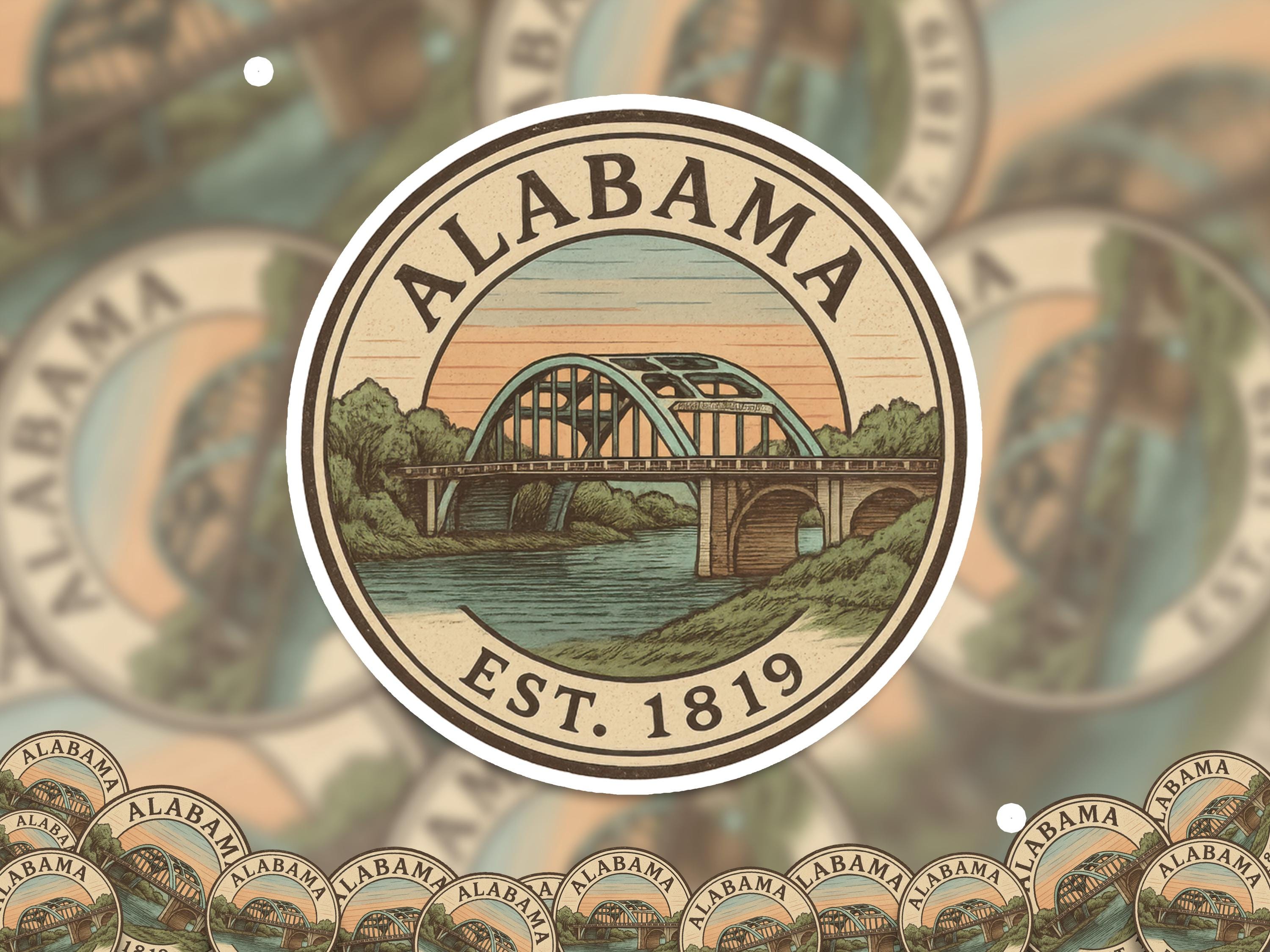 Alabama Sticker, Vintage US States Retro Decal, Waterproof Retro Travel Collection for Laptop Tumbler