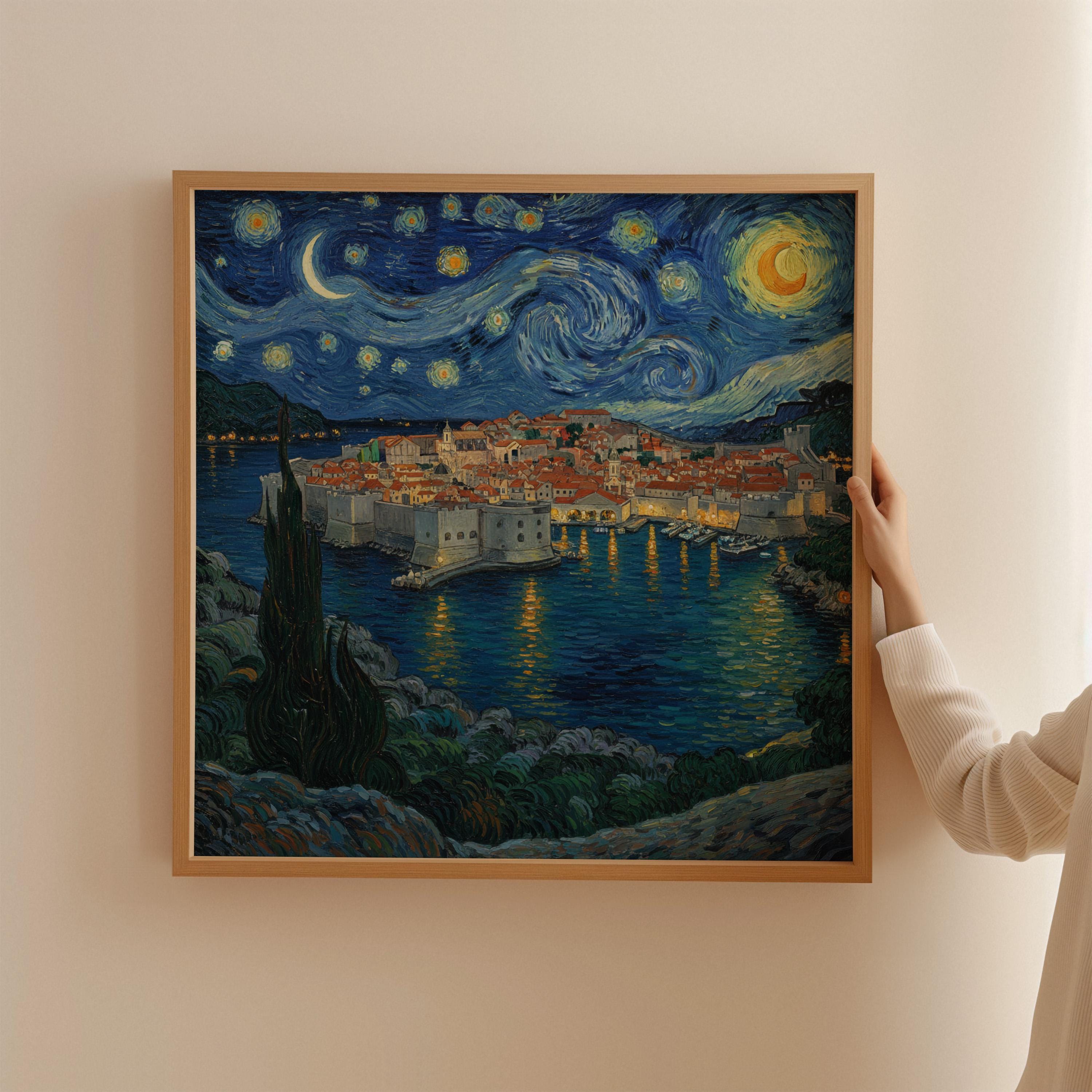 Dubrovnik Croatia Starry Night Wall Art, Van Gogh Print, Travel Gift Home Decor