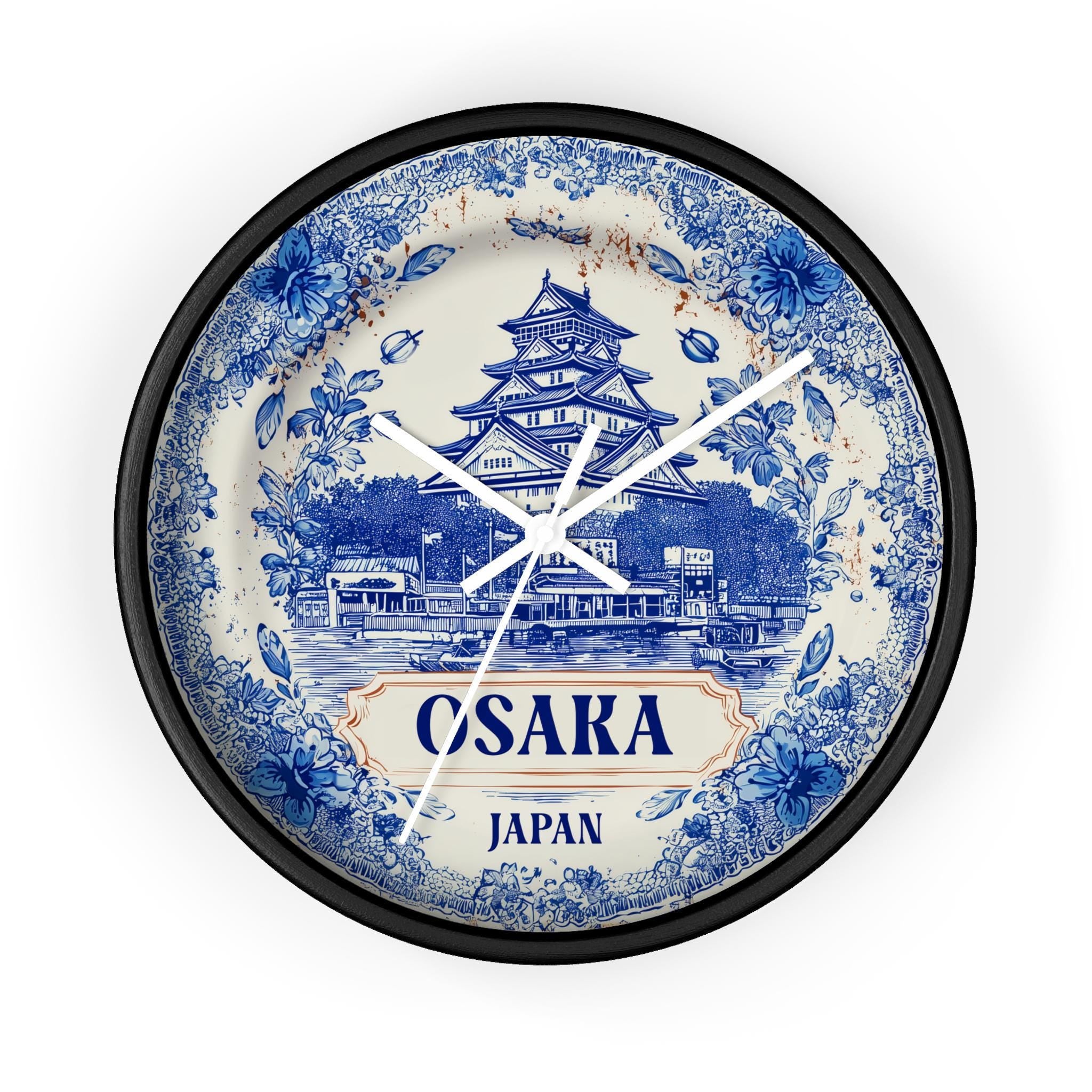 Osaka Japan Wall Clock, Delf style Home Decor, Vintage City Travel Keepsake Art