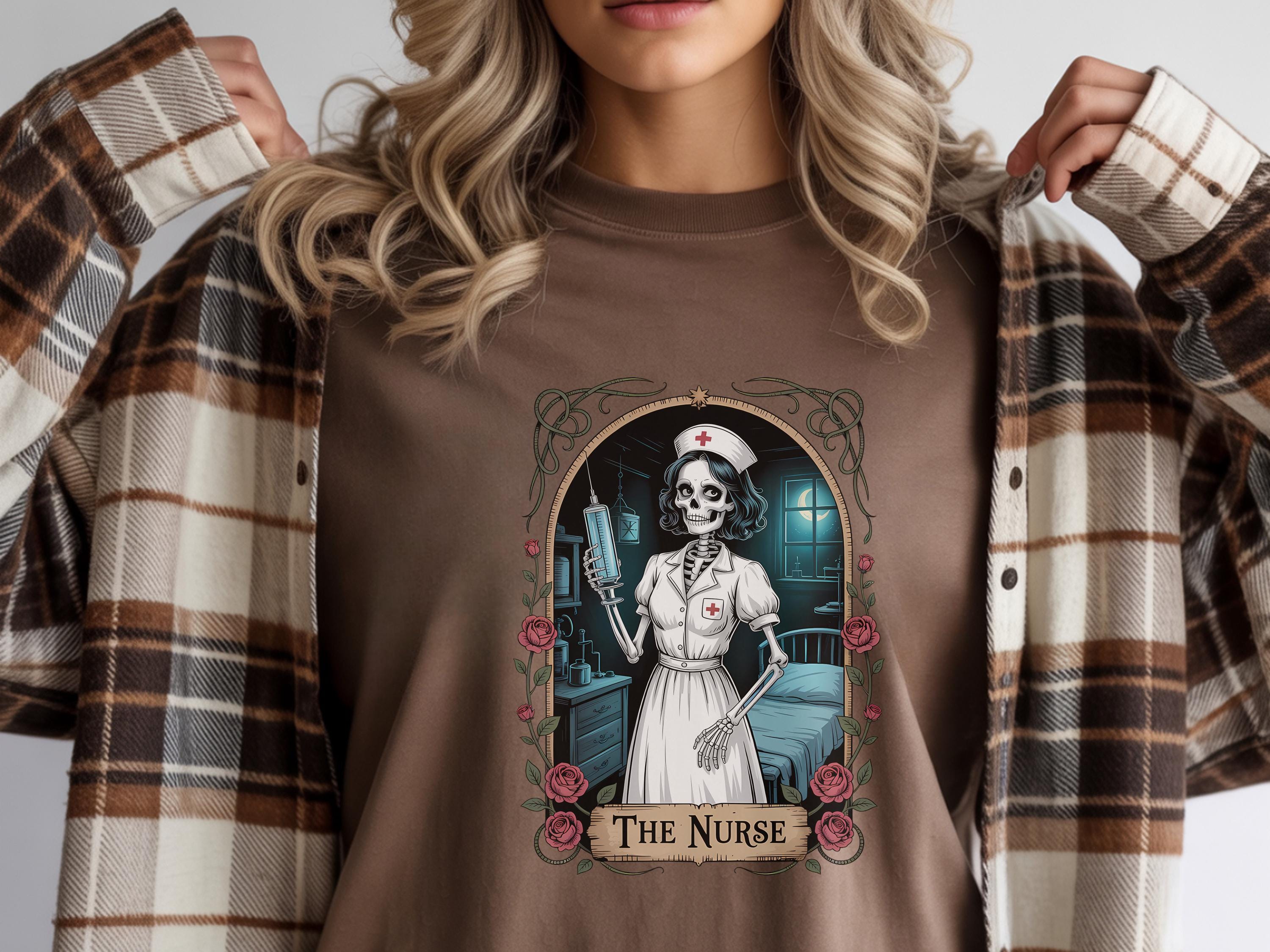 Gothic Nurse Skeleton Halloween Tshirt, Medical Fall spooky retro Sweatshirt, Gift for Nurse, Spooky Aesthetic RN Tee, Nurse costume