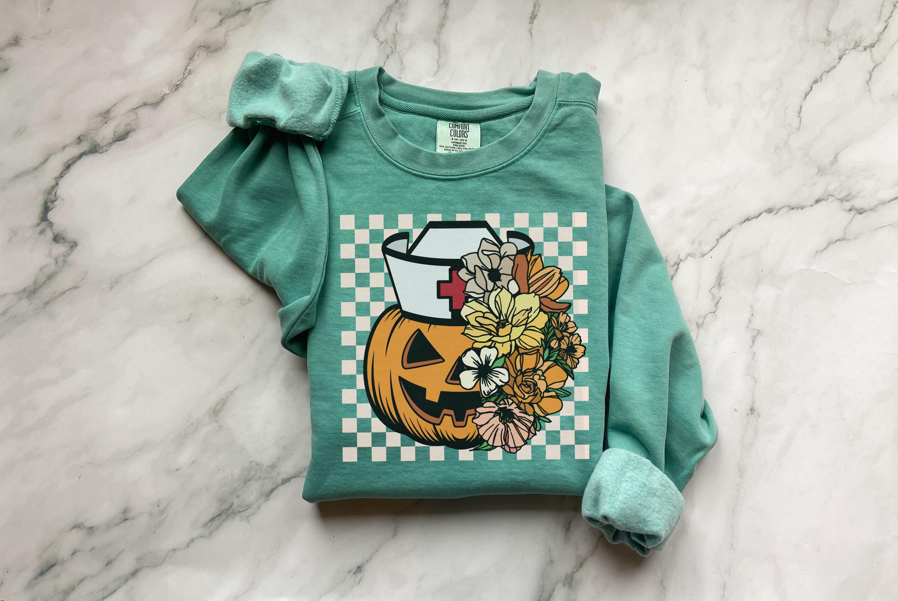 Halloween Nurse  Pumpkin Sweatshirt, Spooky RN Fall Top Cozy Autumn Pullover, Cute Retro Gift for Nurse