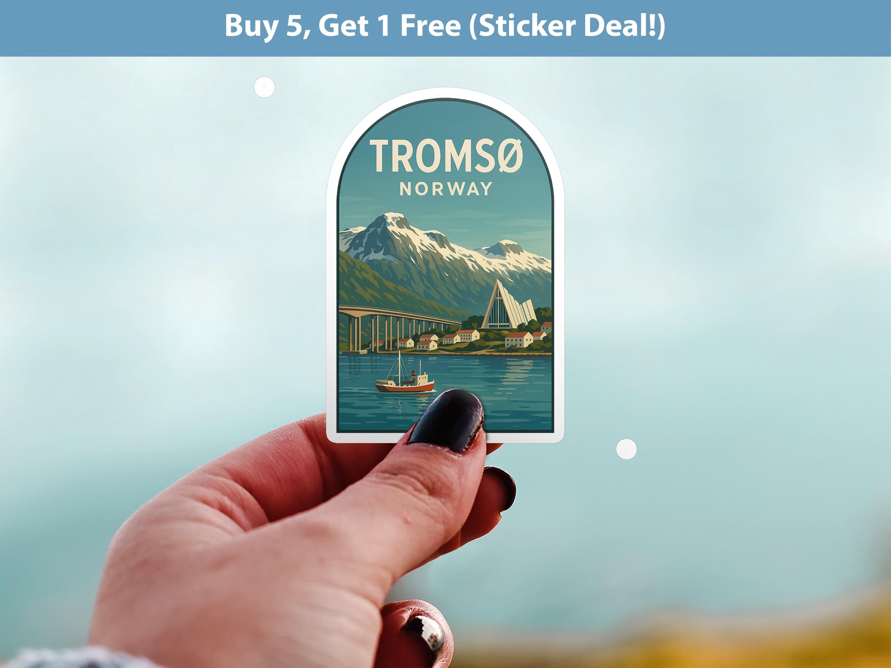 Tromso Norway Sticker, Vintage City Vinyl Decal, Retro Travel Lover Collection, Journal Scrapbook