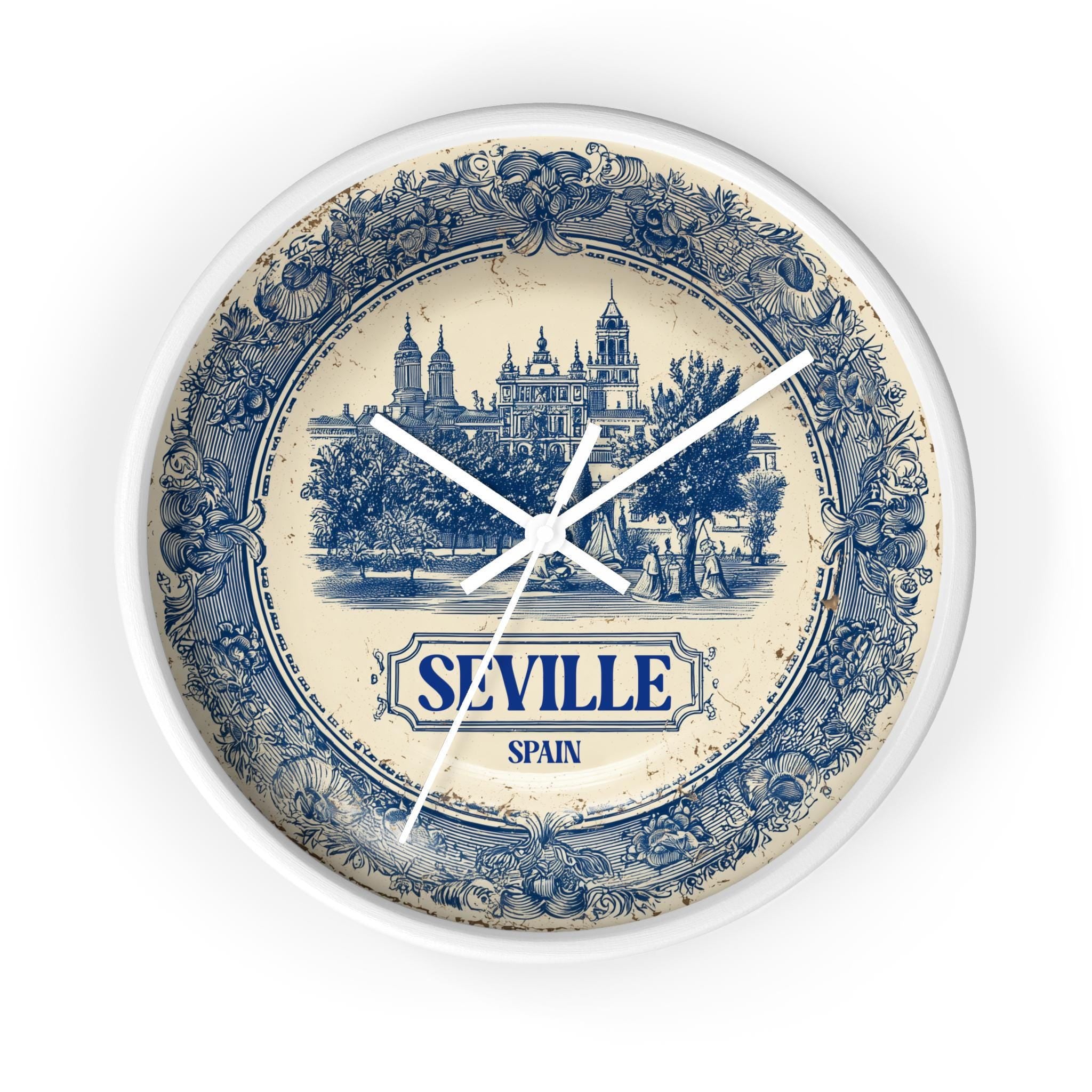 Seville Spain Wall Clock, Delf style Home Decor, Vintage City Travel Keepsake Art