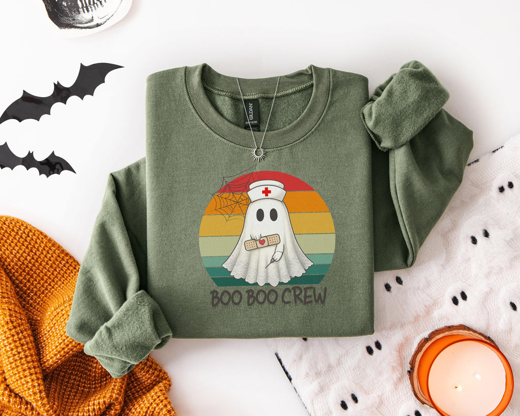 Boo Boo Crew Nurse retro Halloween Sweatshirt, Halloween Gift for Nurse Sweater, Nurse Spooky , Nurse Halloween Boo Boo Crew