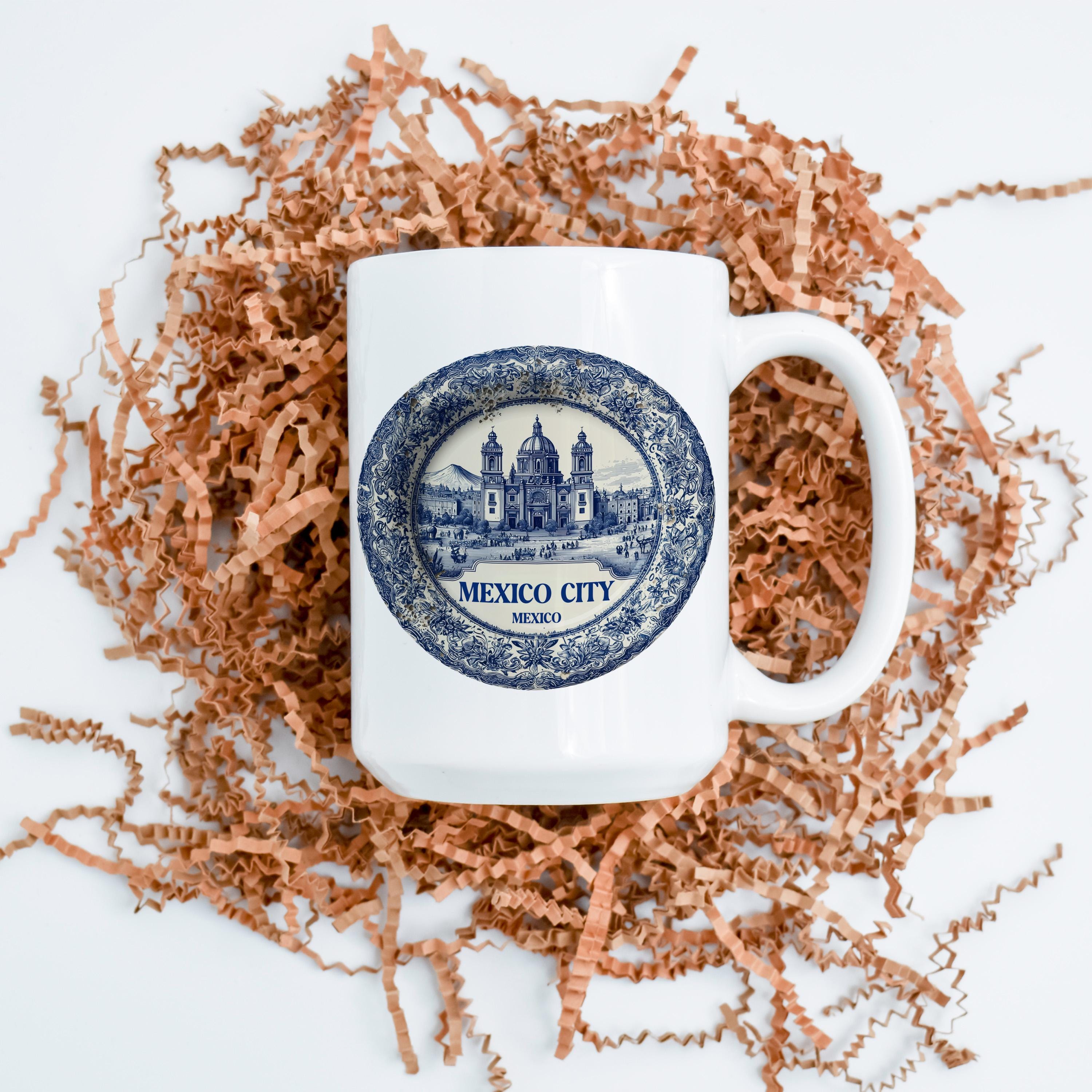 Mexico City Mexico Mug, Custom Delft Style cup, Personalized Vintage Travel City Gift