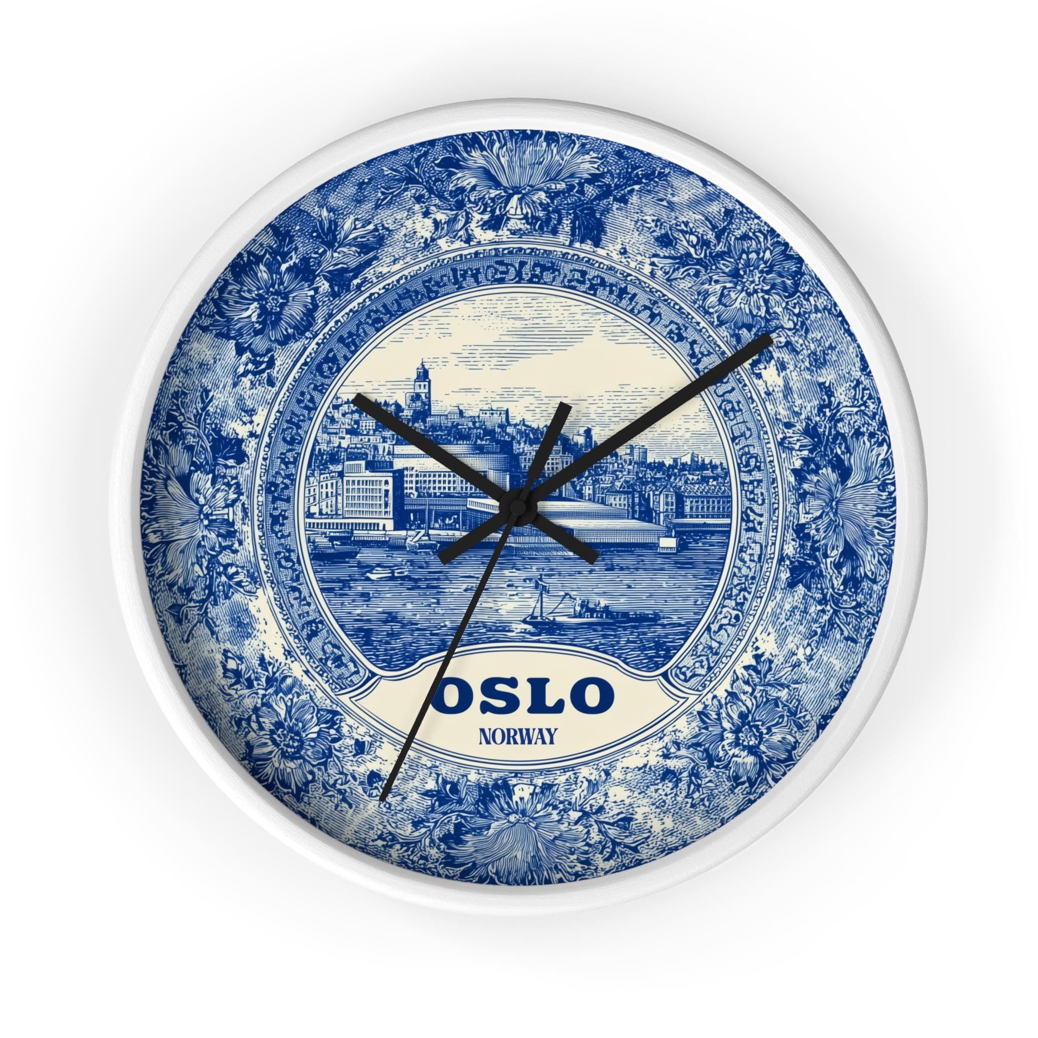 Oslo Norway Wall Clock, Delf style Home Decor, Vintage City Travel Keepsake Art