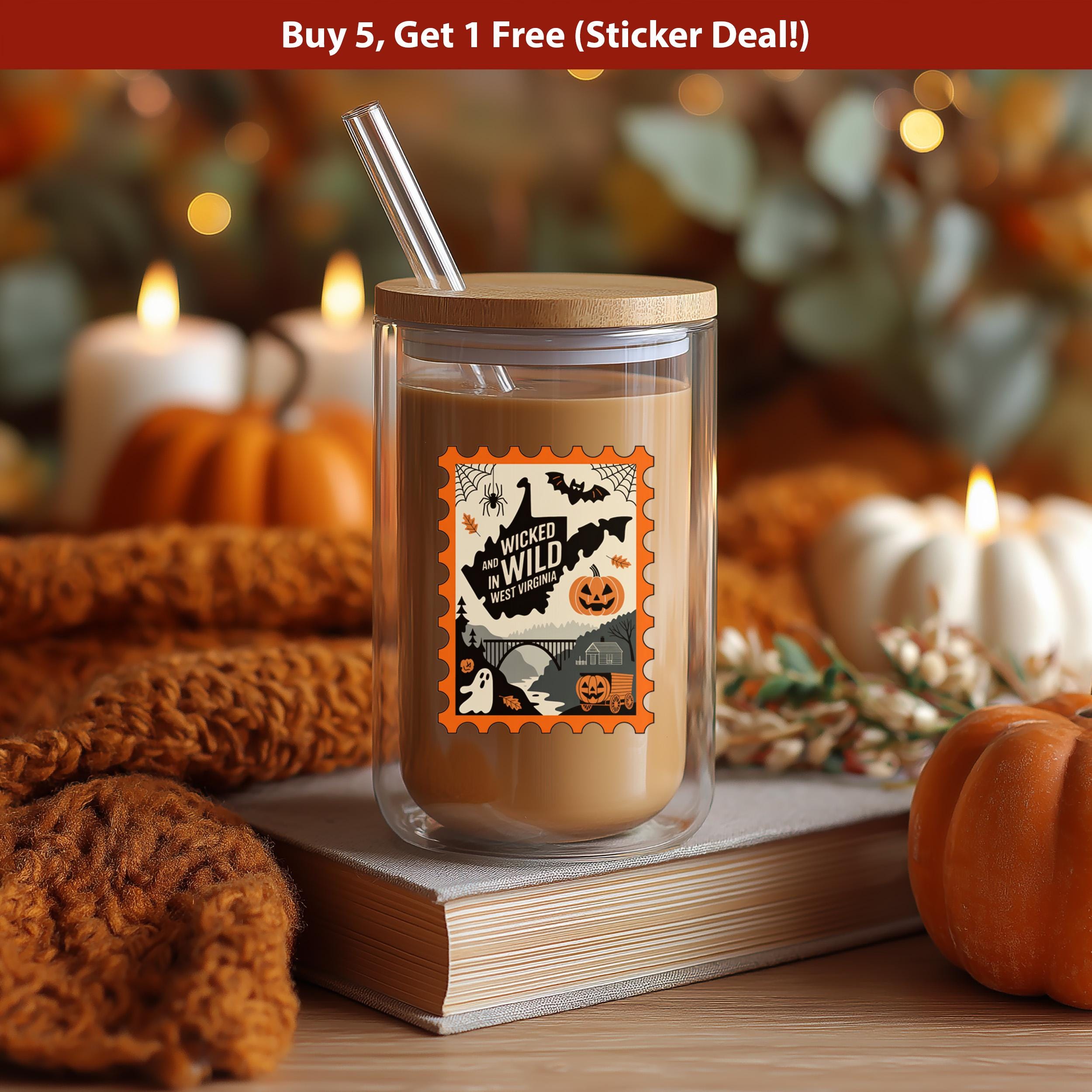 West Virginia Stamp Halloween Sticker, Spooky USA Kiss-Cut Vinyl, Waterproof Decal, United States Travel