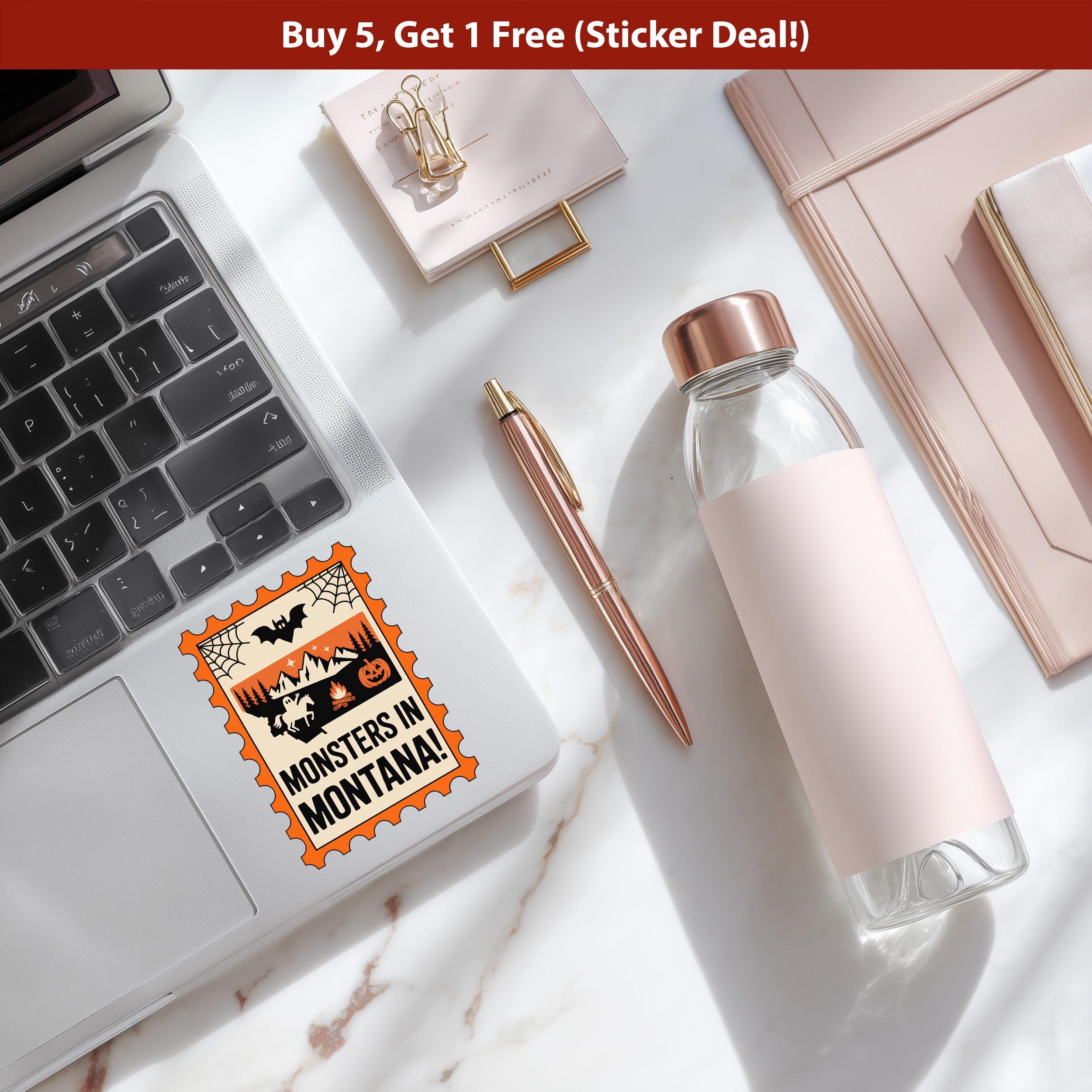 Montana Stamp Halloween Sticker, Spooky USA Kiss-Cut Vinyl, Waterproof Decal, United States Travel