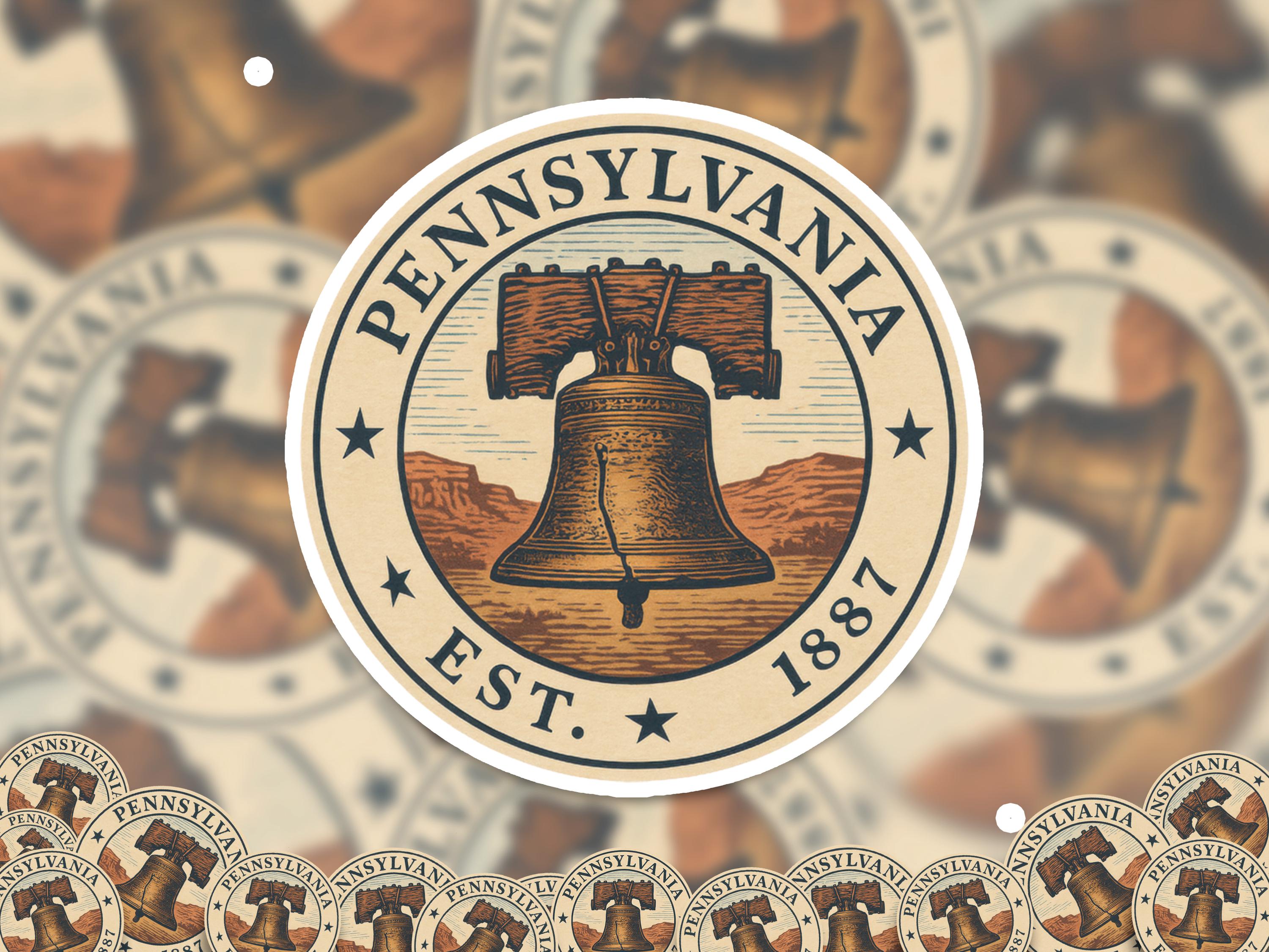 Pennsylvania Sticker, Vintage US States Retro Decal, Waterproof Retro Travel Collection for Laptop Tumbler