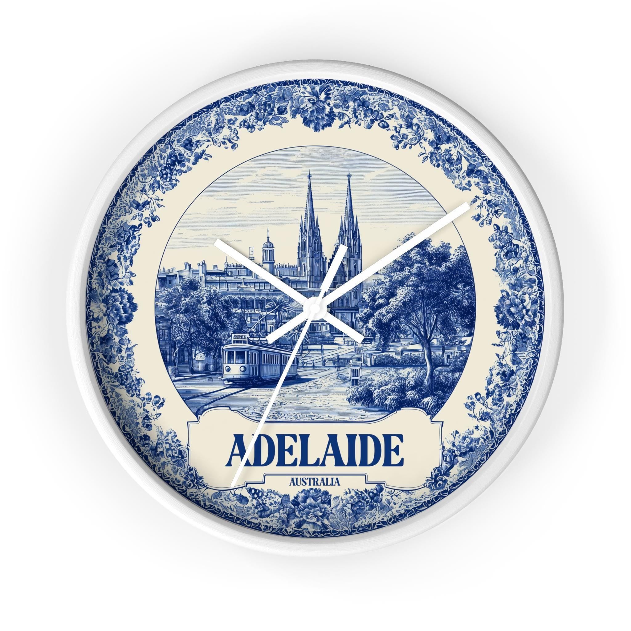 Adelaide Australia Wall Clock, Delf style Home Decor, Vintage City Travel Keepsake Art