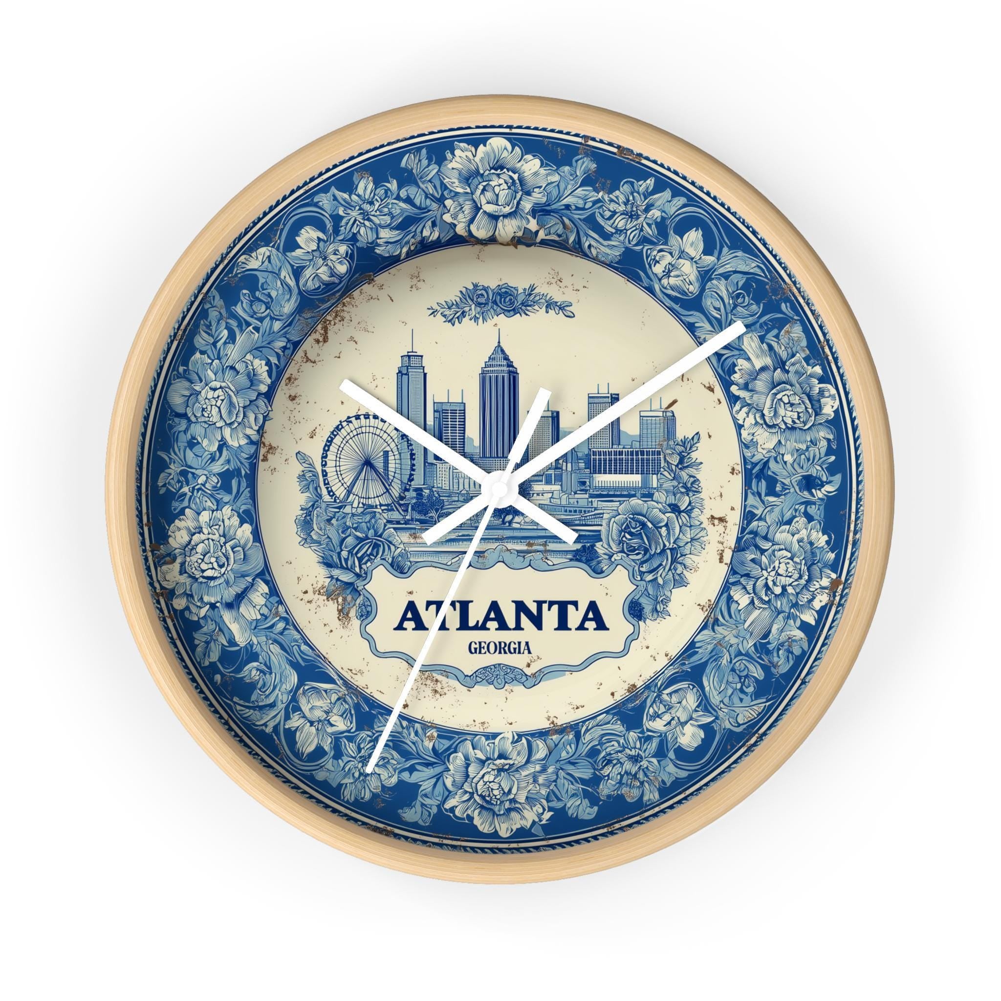 Atlanta Georgia Wall Clock, Delf style Home Decor, Vintage City Travel Keepsake Art