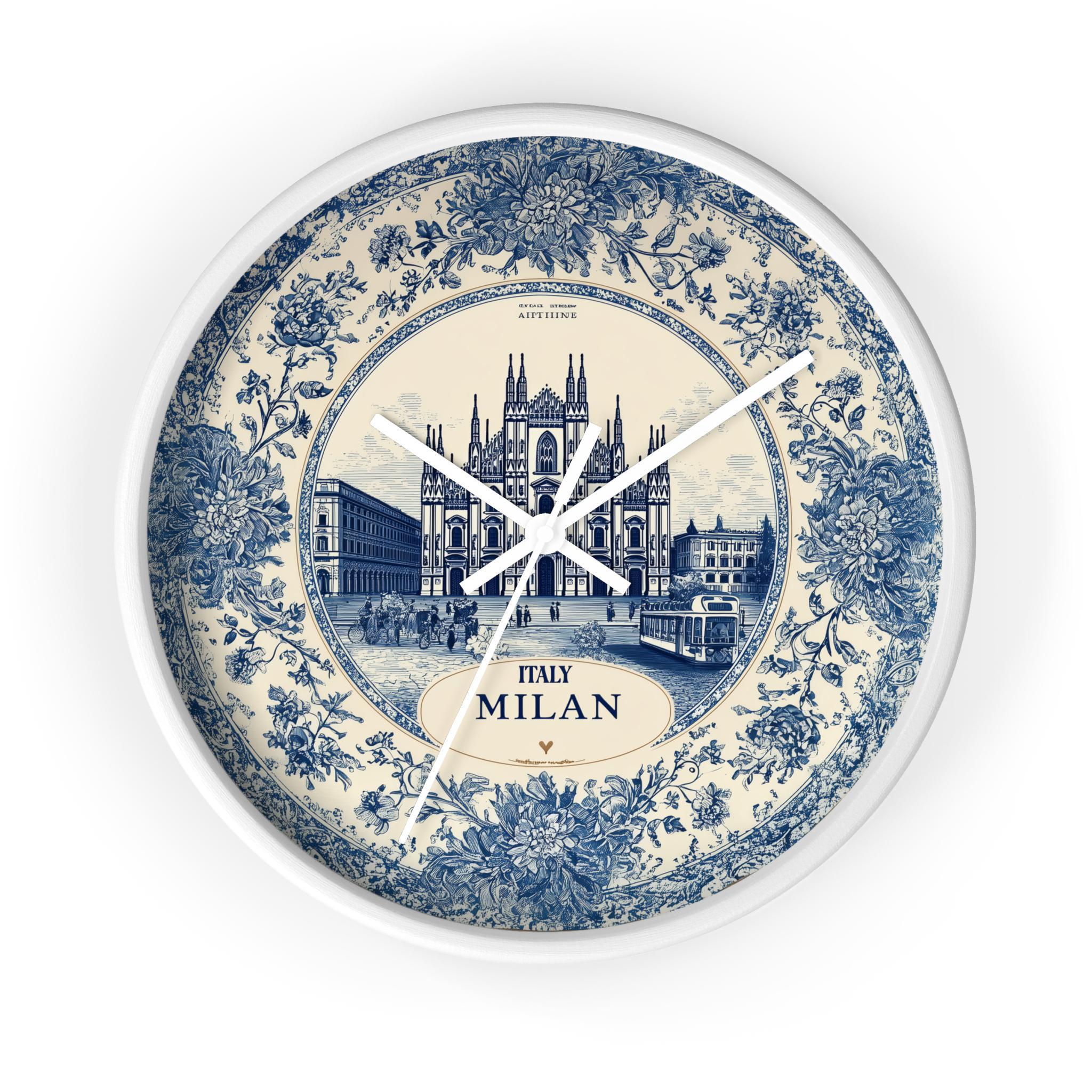 Milan Italy Wall Clock, Delf style Home Decor, Vintage City Travel Keepsake Art