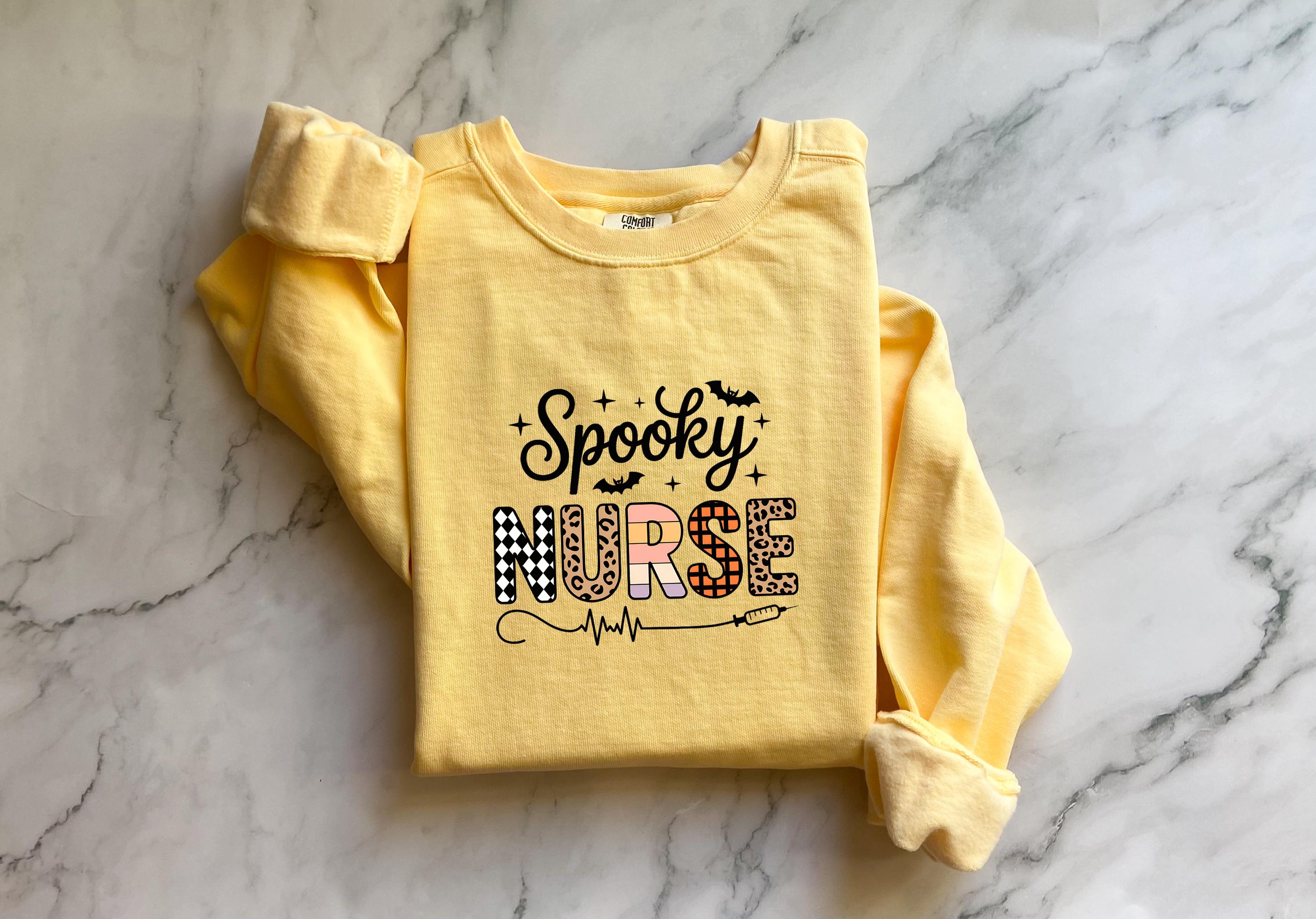 Spooky Nurse Halloween Sweatshirt, Spooky RN Fall Top Cozy Autumn Pullover, Cute Retro Gift for Nurse health worker