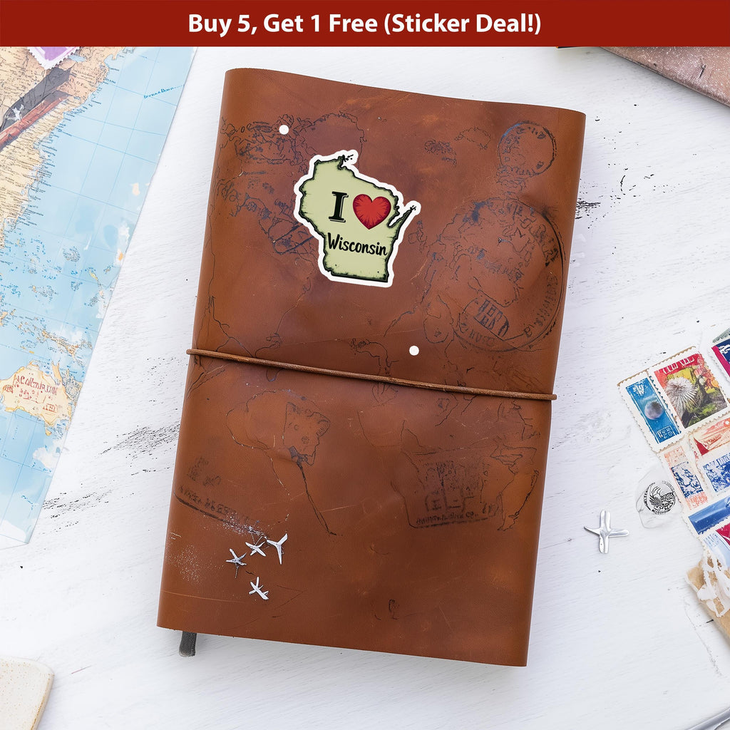 I love Wisconsin Sticker, Vintage US States Vinyl Decal, Waterproof Decal, Retro Travel Collection