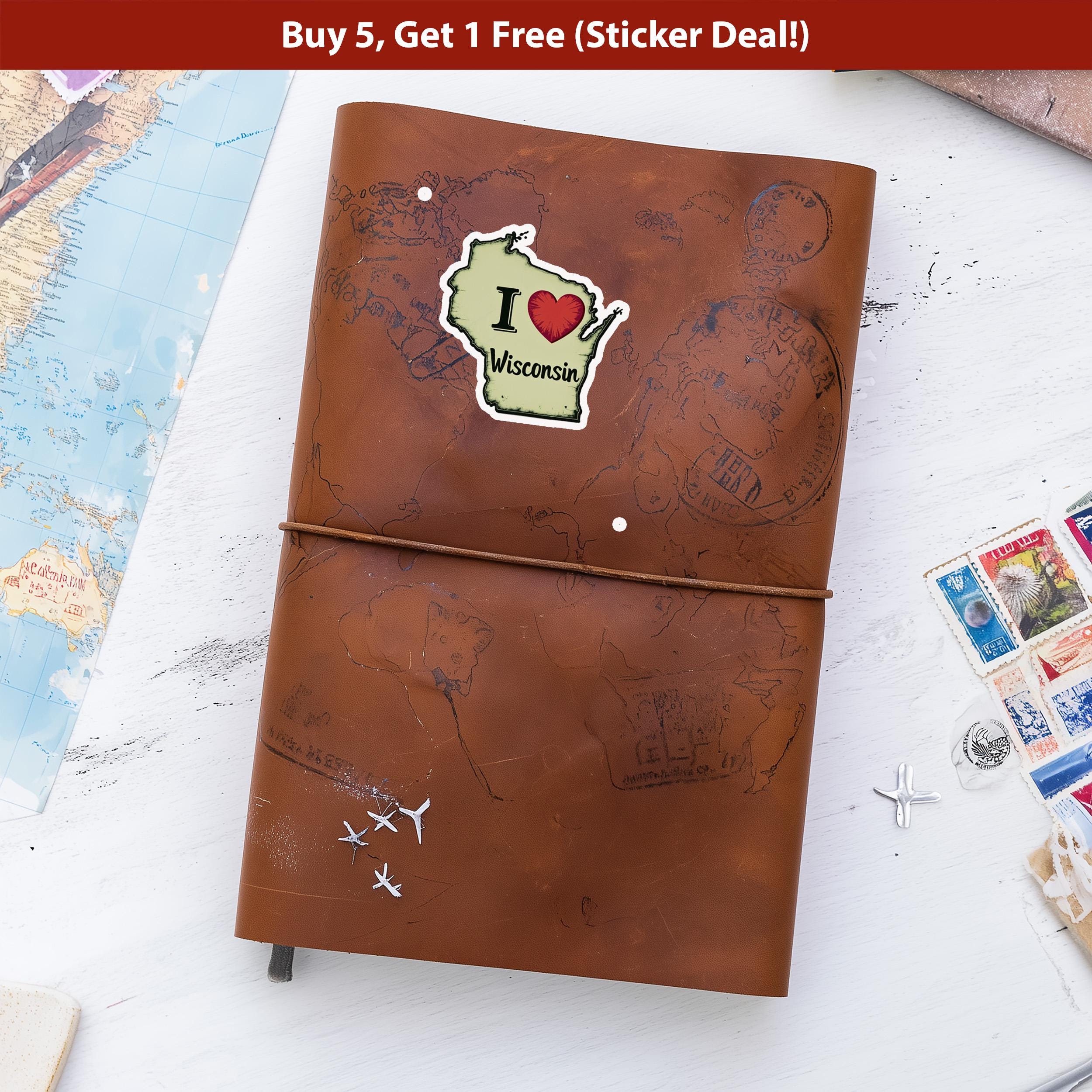 I love Wisconsin Sticker, Vintage US States Vinyl Decal, Waterproof Decal, Retro Travel Collection