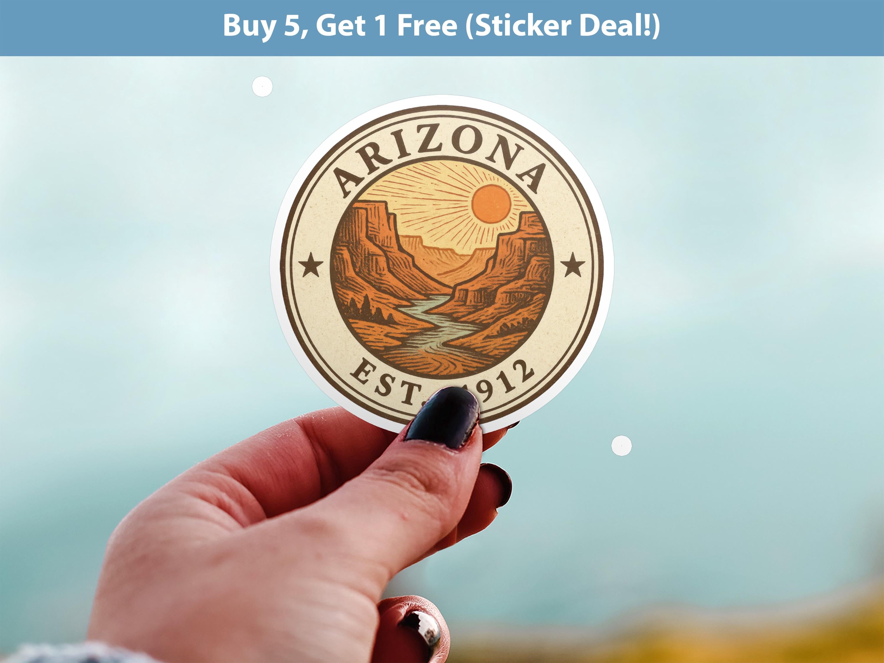 Arizona Sticker, Vintage US States Retro Decal, Waterproof Retro Travel Collection for Laptop Tumbler
