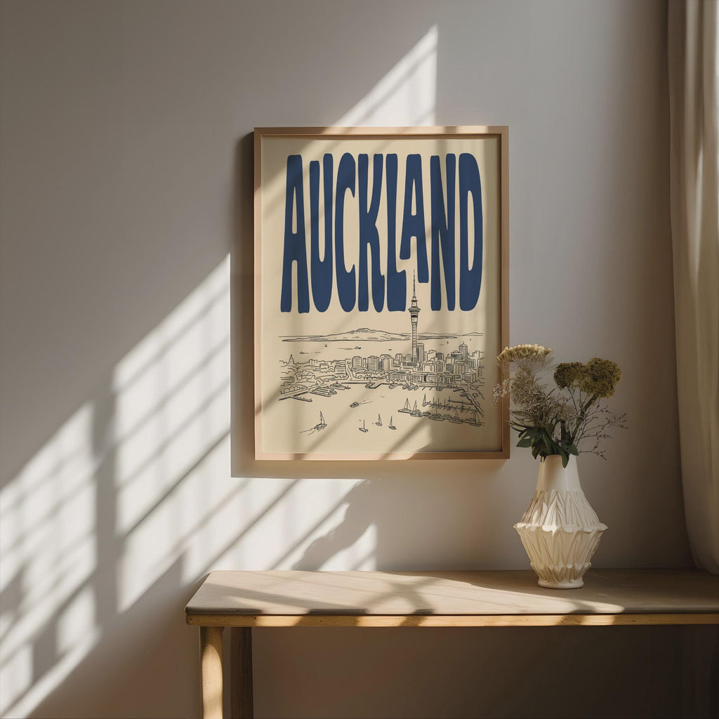 Auckland Skyline Wall Art, Framed Canvas, New Zealand Travel Print