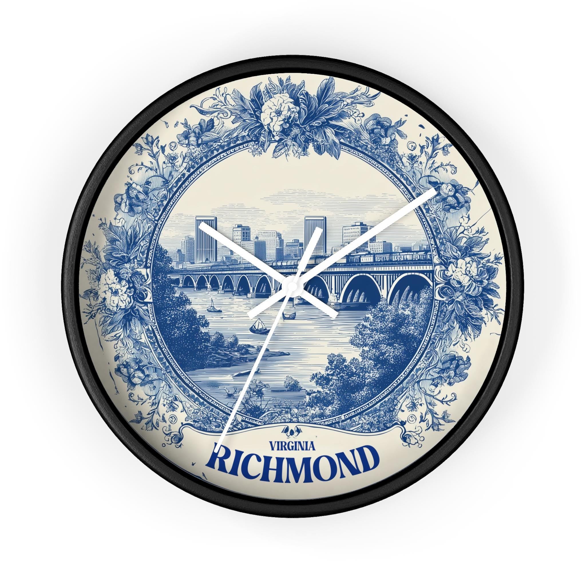 Richmond Virginia Wall Clock, Delf style Home Decor, Vintage City Travel Keepsake Art