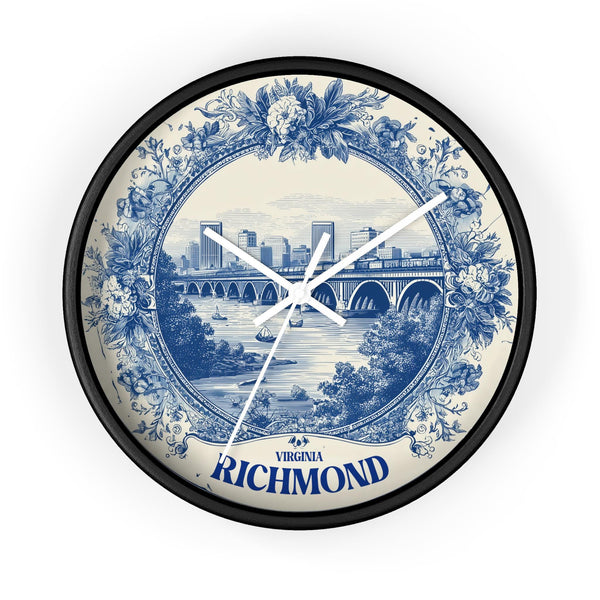 Richmond Virginia Wall Clock, Delft style Home Decor, Vintage City Travel Keepsake Art